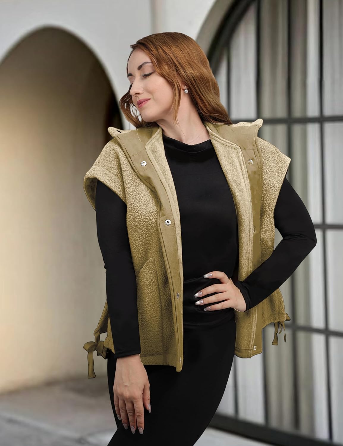 Womens Fuzzy Fleece Vest Trendy Warm Sleeveless Sherpa Jacket Winter Oversized Outerwear with Pockets - Image 7