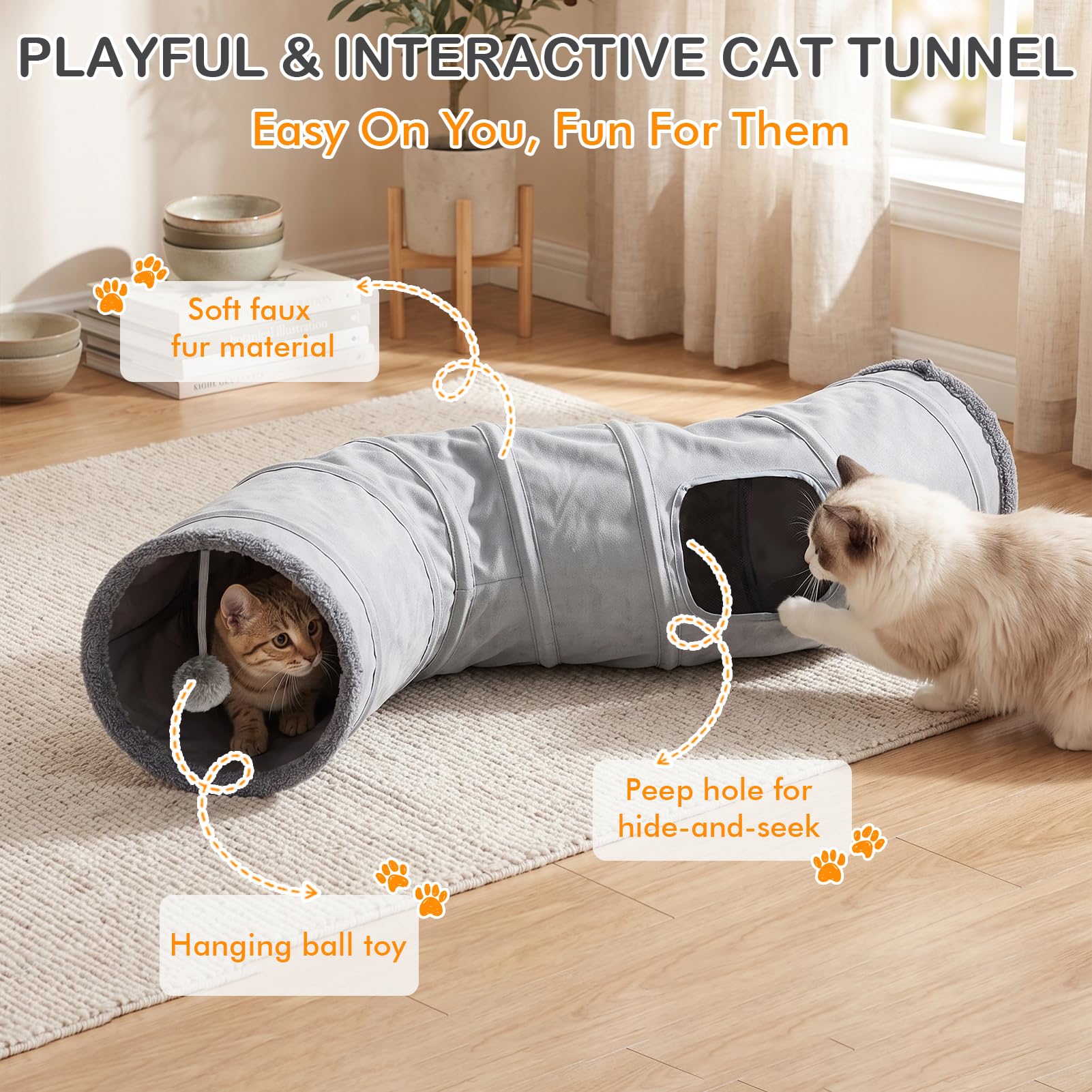 YGJT Tunnel pour chat d'intérieur pour chat adulte, chaton pour l'ennui | Jouets interactifs pour chats avec balles rotatives, baguette à plumes, poisson, couverture et balle, accessoires pour chat
