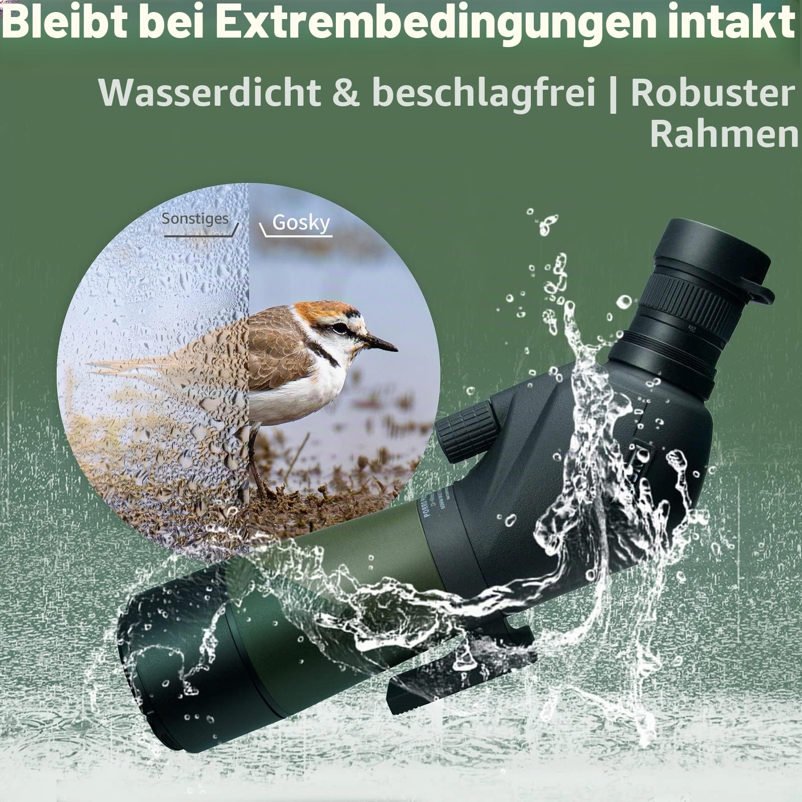 Gosky Spektiv 20-60x60mm wasserdicht BAK4 Prismen mit Stativ Digiscoping Adapter