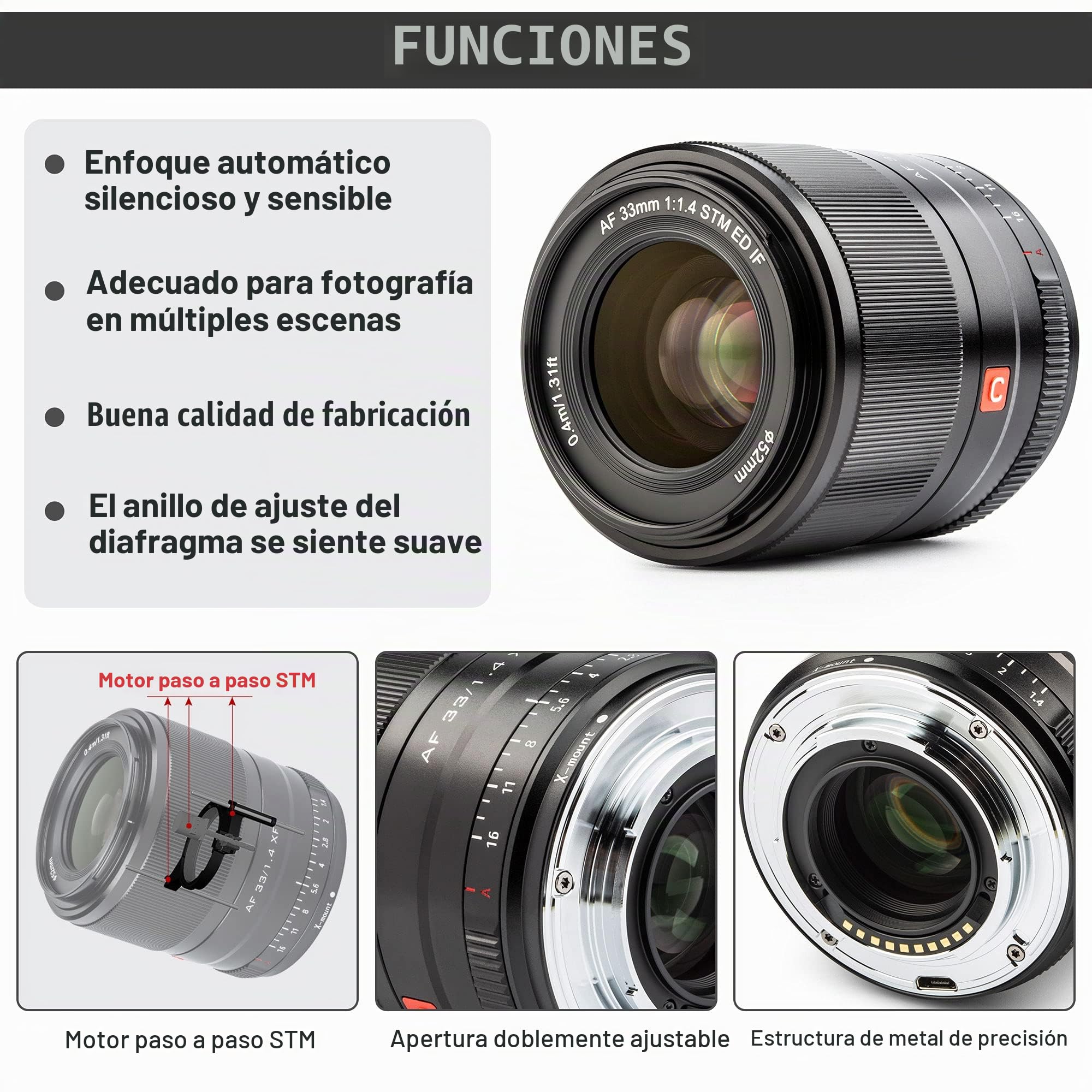 VILTROX AF 33mm F1.4 XF STM Objetivo Auto Focus APS-C Prime Lente