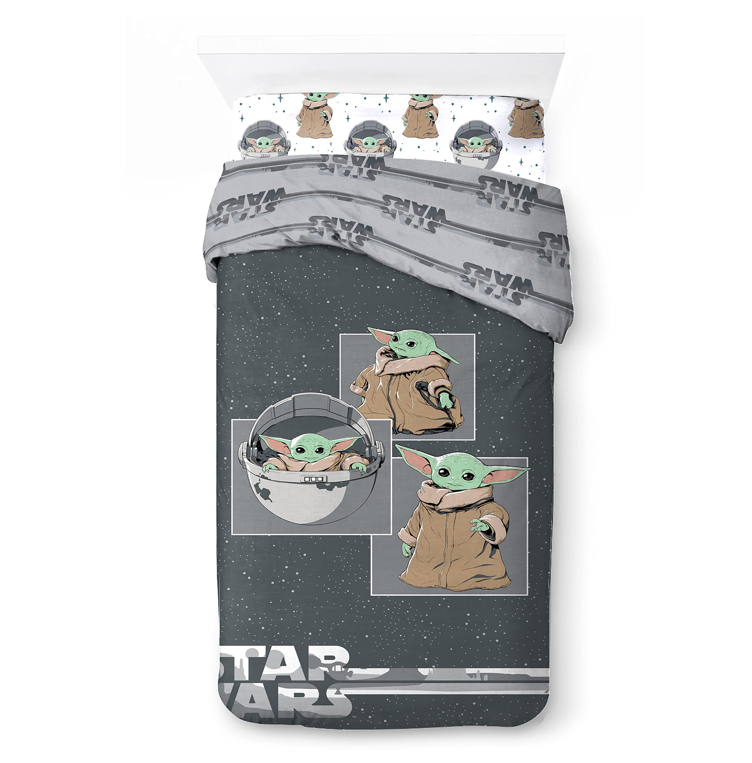 Jay Franco Star Wars Mandalorian Curious Child 100% Cotton 3-Piece Bedding Set 135 x 200 cm Single Bed Size - Image 2