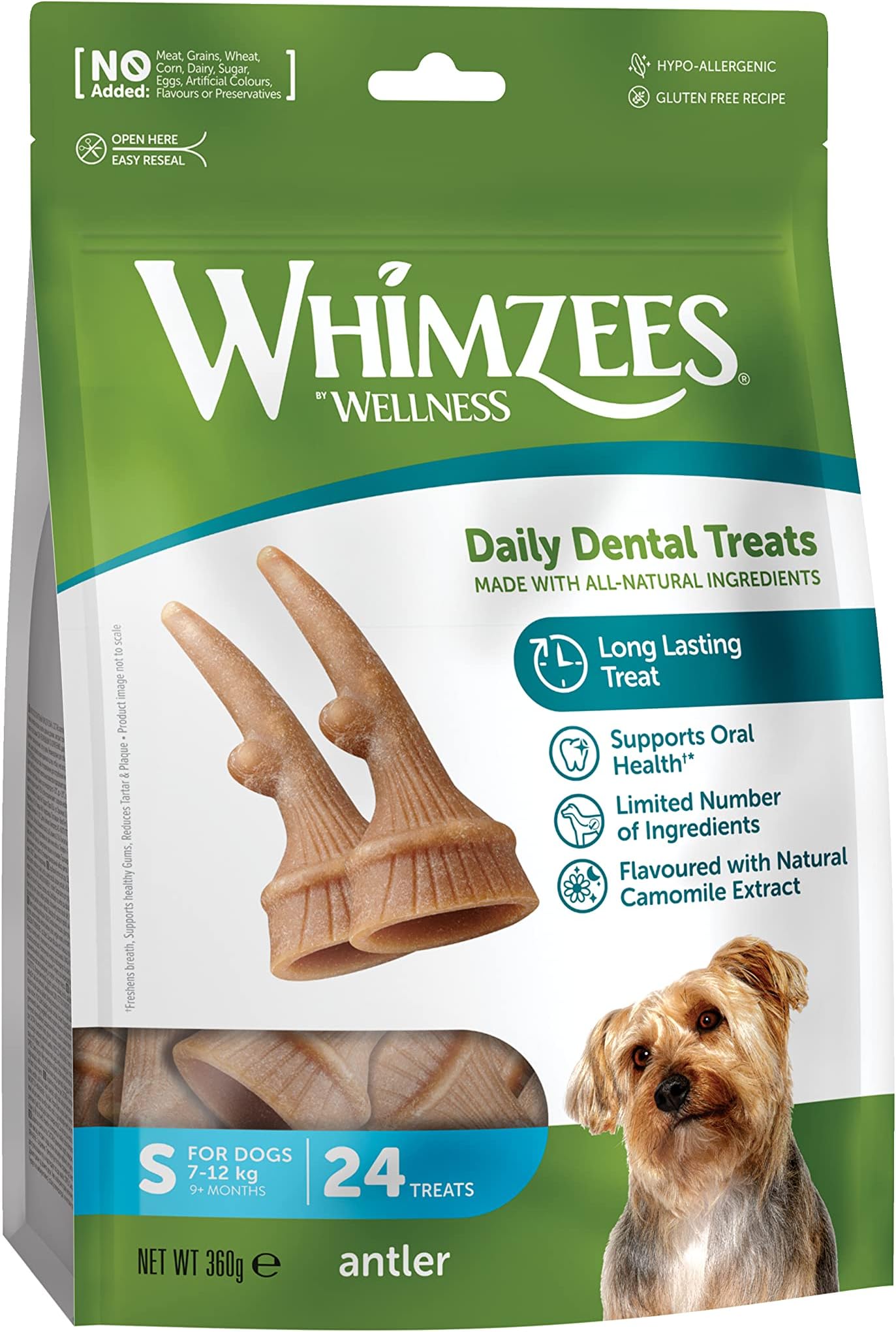 Whimzees Antler Natural Daily Dental Chews Treats for Small Dogs 24-Pieces