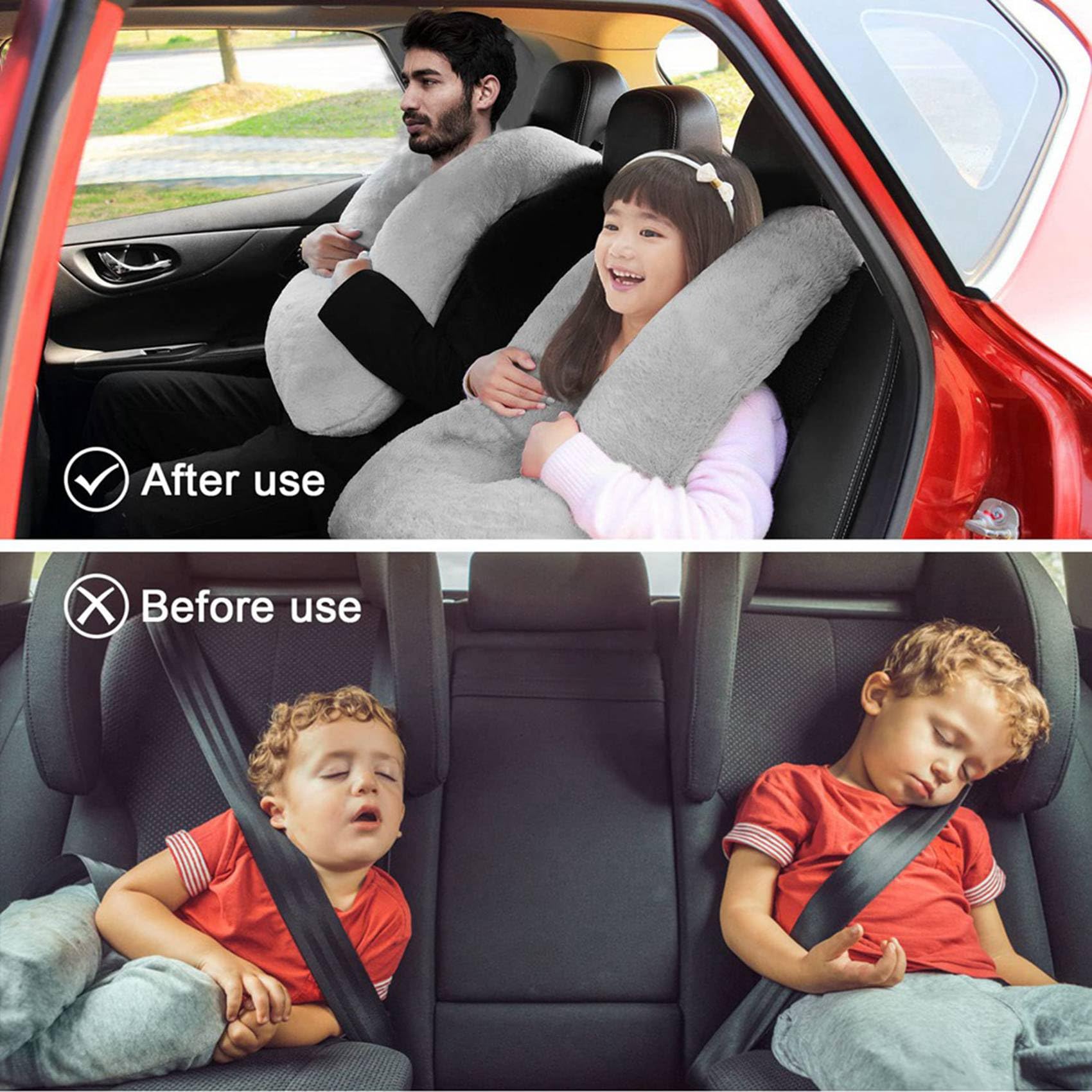 2X Oreiller de Voyage, Oreiller de Voyage pour Enfants, Oreiller Multifonctionnel en Forme de U pour Voiture, Siège Soutient la Tête et Le Corps (Gris)