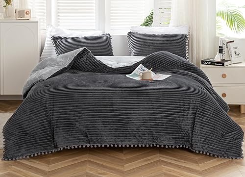 Juego de edredón morado tamaño Queen, 3 piezas, reversible, bohemio, con flecos, estético, terciopelo a rayas moradas, juego de edredón grueso con Juego de edredón morado tamaño Queen, 3 piezas, reversible, bohemio, con flecos, estético, terciopelo a rayas moradas, juego de edredón grueso con