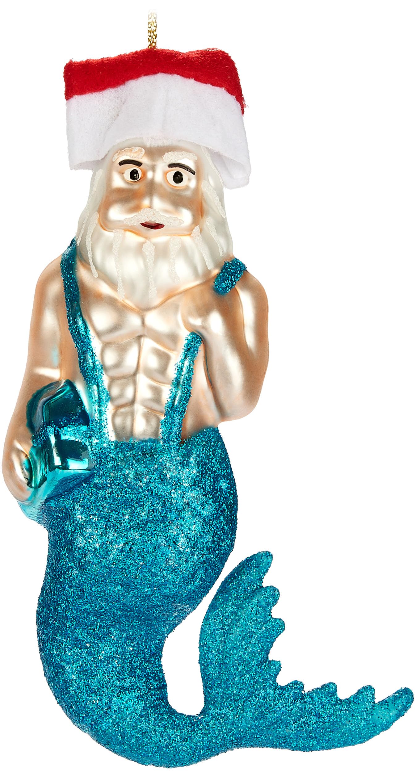 Brubaker Merman Mermaid - Hand-Painted Glass Christmas Bauble - 5.5 Inches (14 Cm) - Underwater Father Christmas With Six Pack - Mouth-Blown Christmas Tree Decoration - Figure Funny Decoration Pendant