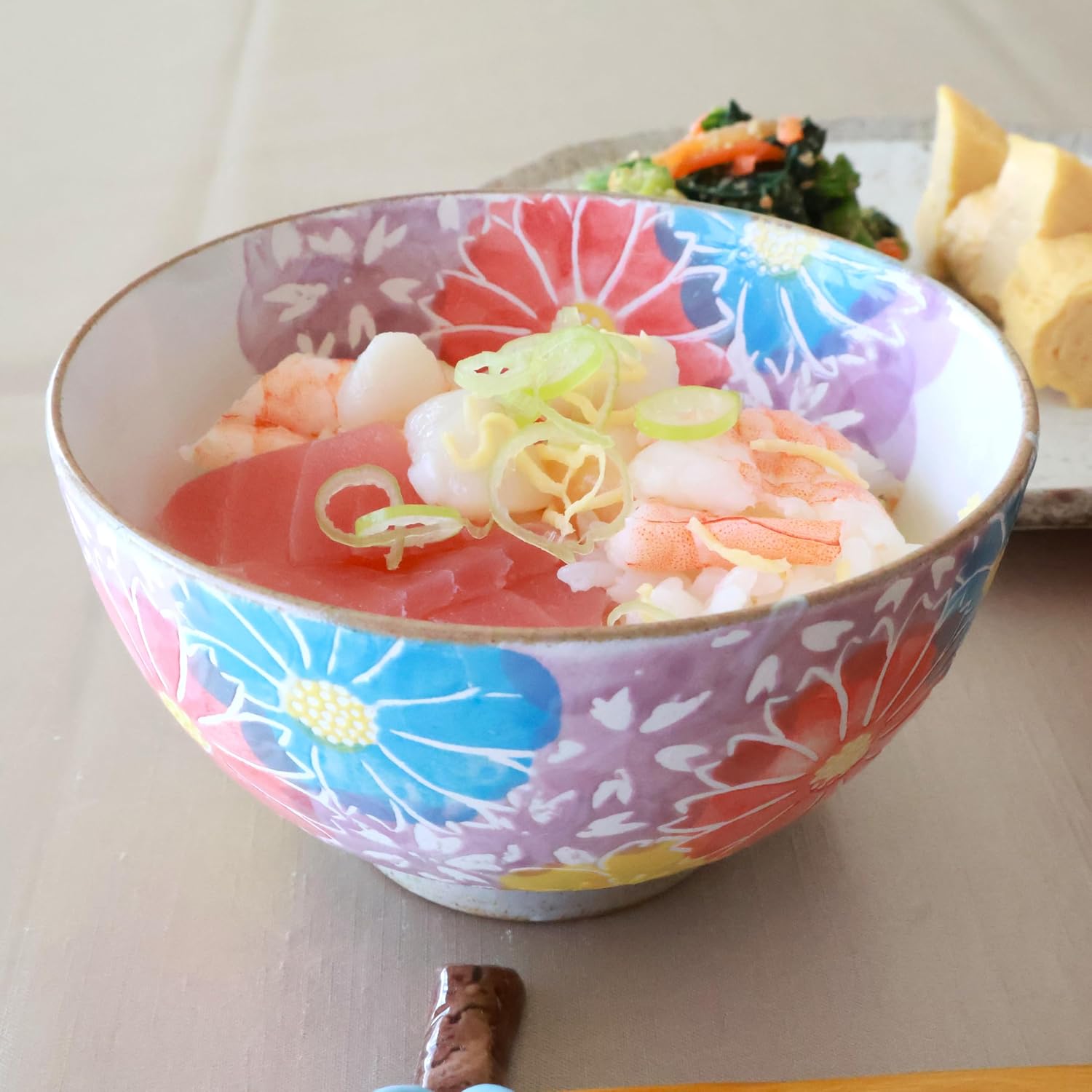 Japanese Hasami Ware Rice Bowl, 4.5 Inch – Hand-Painted Floral Pottery in Violet & Multi-Color – Artistic Yet Practical Tableware Gift – Made in Japan