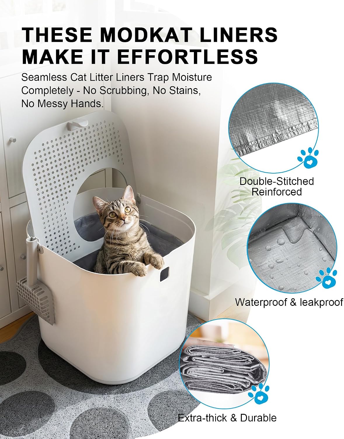 4 Pack Reusable Litter Liners A Compatible with Cat Litter Box liner Type-A, Cat Liners with Heavy-Duty Carrying Handles