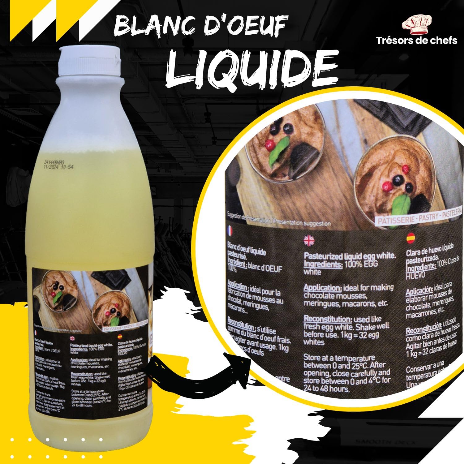 Blancs D'oeuf 1L | Œufs | Sans additif, ni conservateur 100% Naturelle Elevage En Plein Air 1 bouteille de 1L