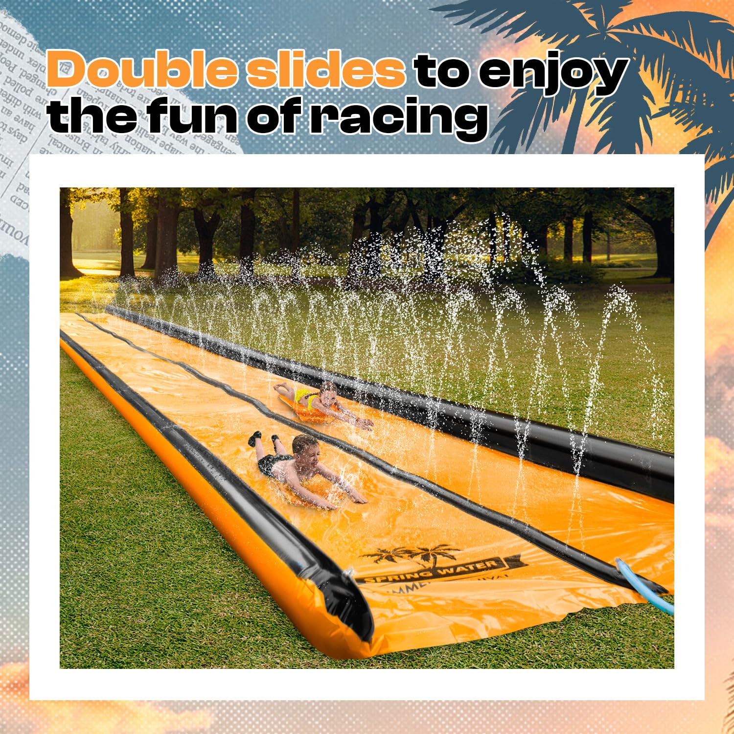Rutsch- und Wasserrutsche für Kinder und Erwachsene, extra lange Wasserrutschen für den Hinterhof, eingebauter Sprinkler mit zwei Bodyboards, robustes Sommer-Outdoor-Hinterhof-Wasserspielzeug
