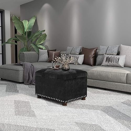 Miniatura 10 de Deco De Ville Banco otomano rectangular de 24 pulgadas, reposapiés de piel sintética con asiento acolchado de espuma, color rojo y marrón