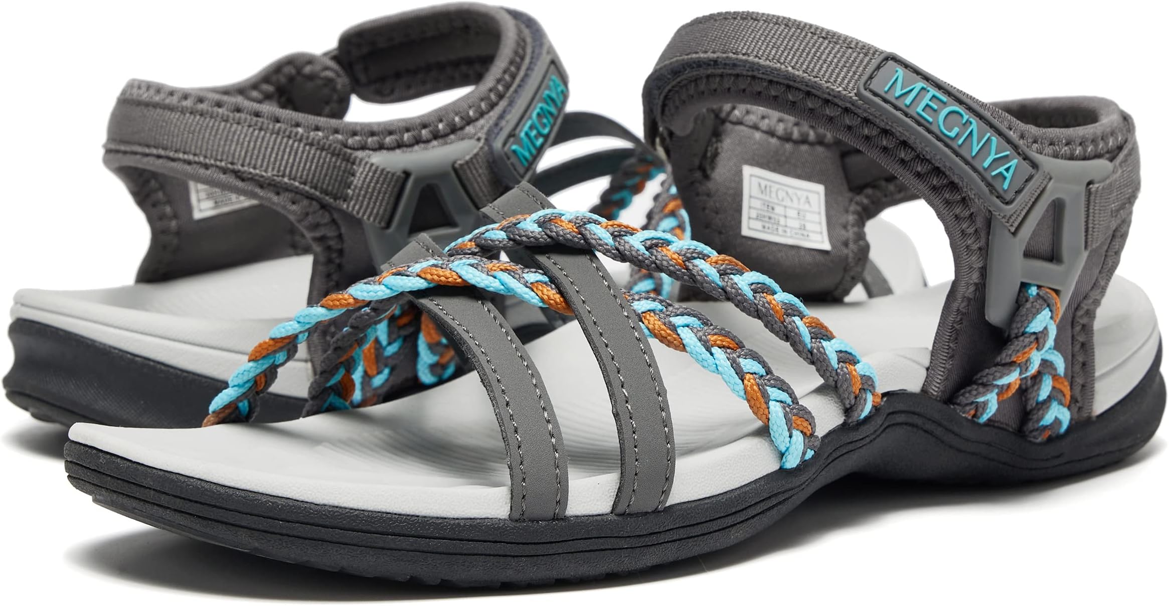 MEGNYAHiking Sandals for Women, Comfortable Walking Sandals Hook Loop Strap, Sports Lightweight Slides