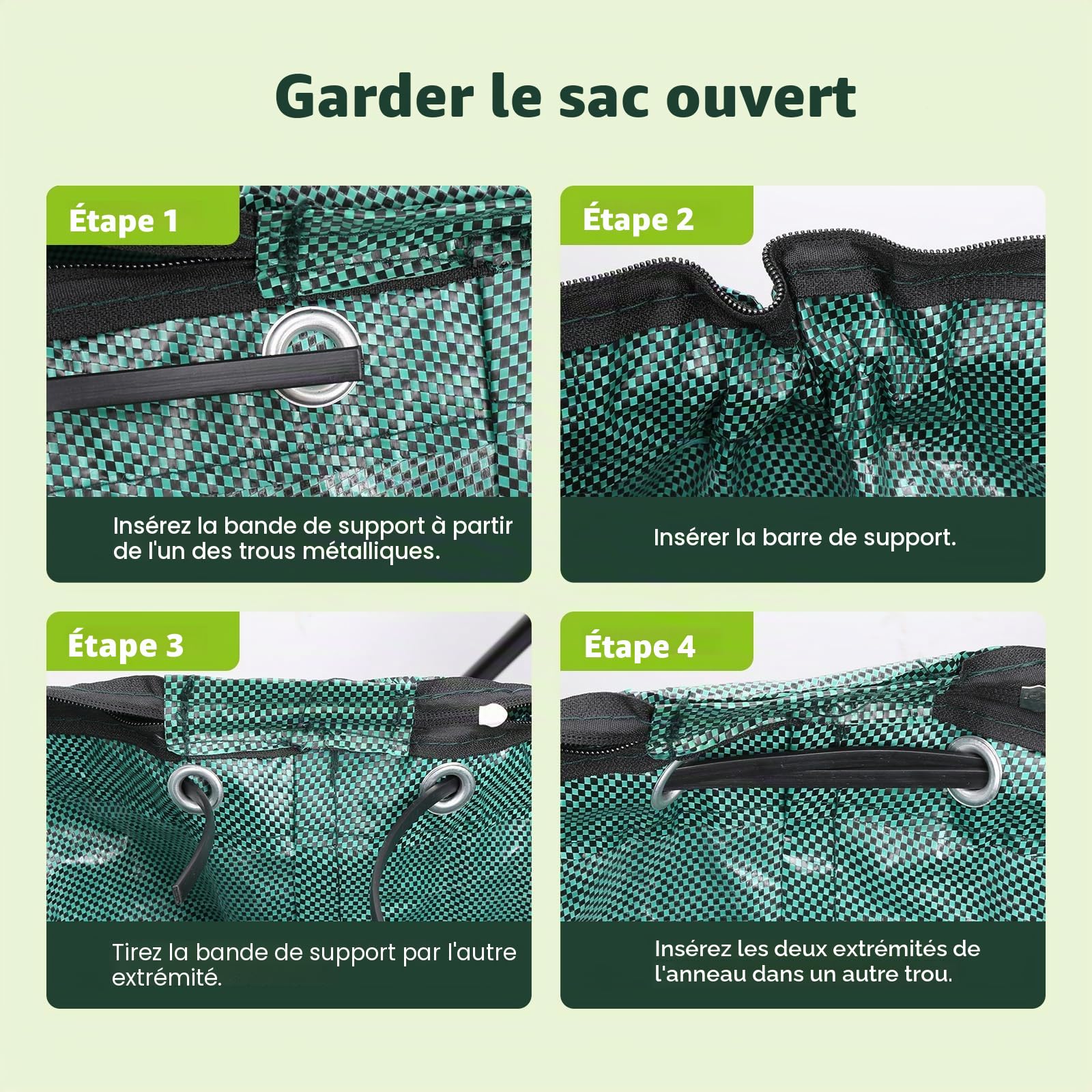 Lot de 3 sacs à déchets de jardin de 272 l - Solides - Avec couvercle - Double fond - Avec gant, sac de jardin - Grands, indéchirables et étanches - Pour déchets de jardin et municipalités