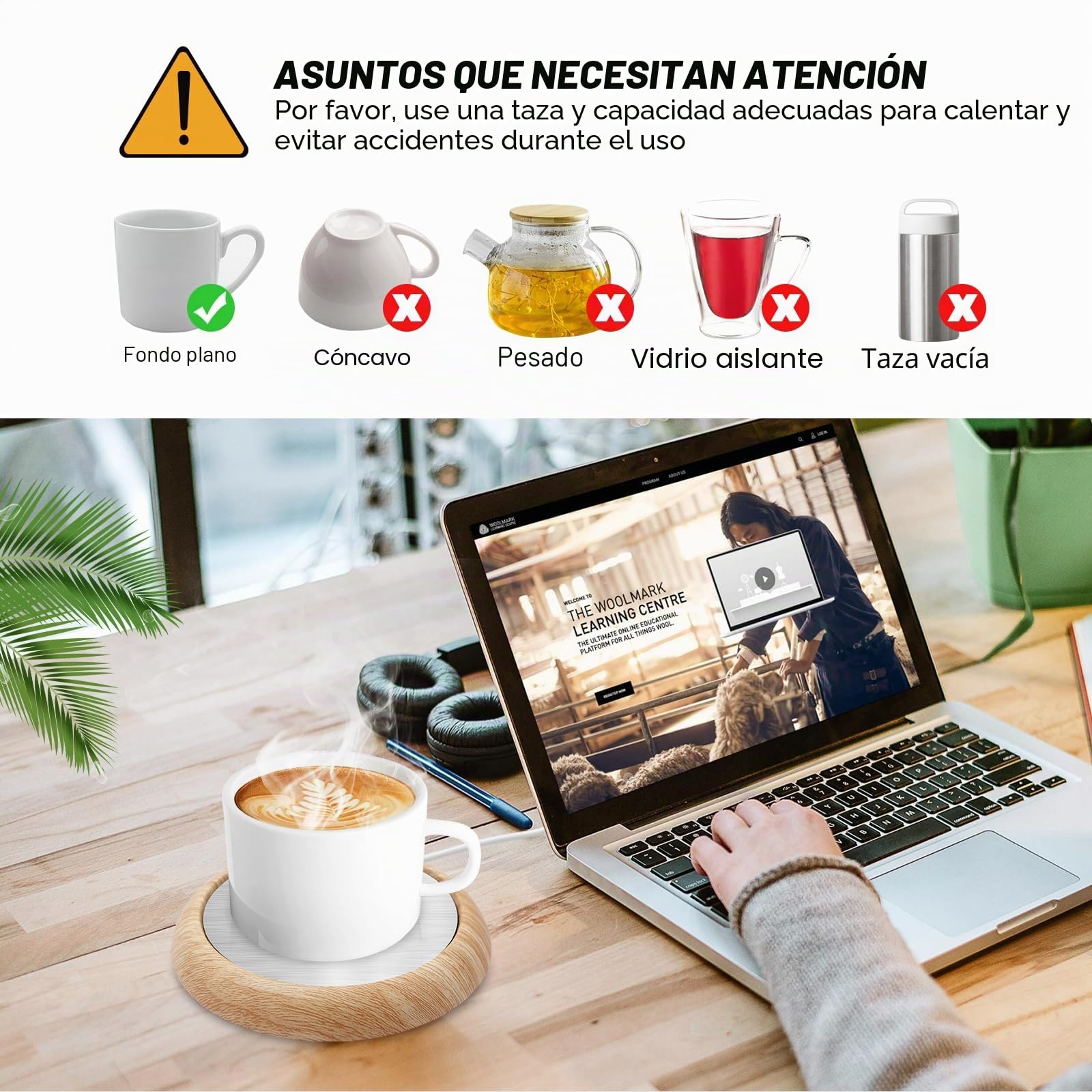 UniM - Calentador de taza por USB, para bebidas, café, tetera y uso doméstico (grano de madera oscura) amarillo