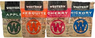 Western BBQ Smoking Wood Chips Variety Pack (4-Pack): Apple, Mesquite, Hickory, Cherry - 100% Natural Hardwood for Grills, Smokers, Pork, Beef, Chicken