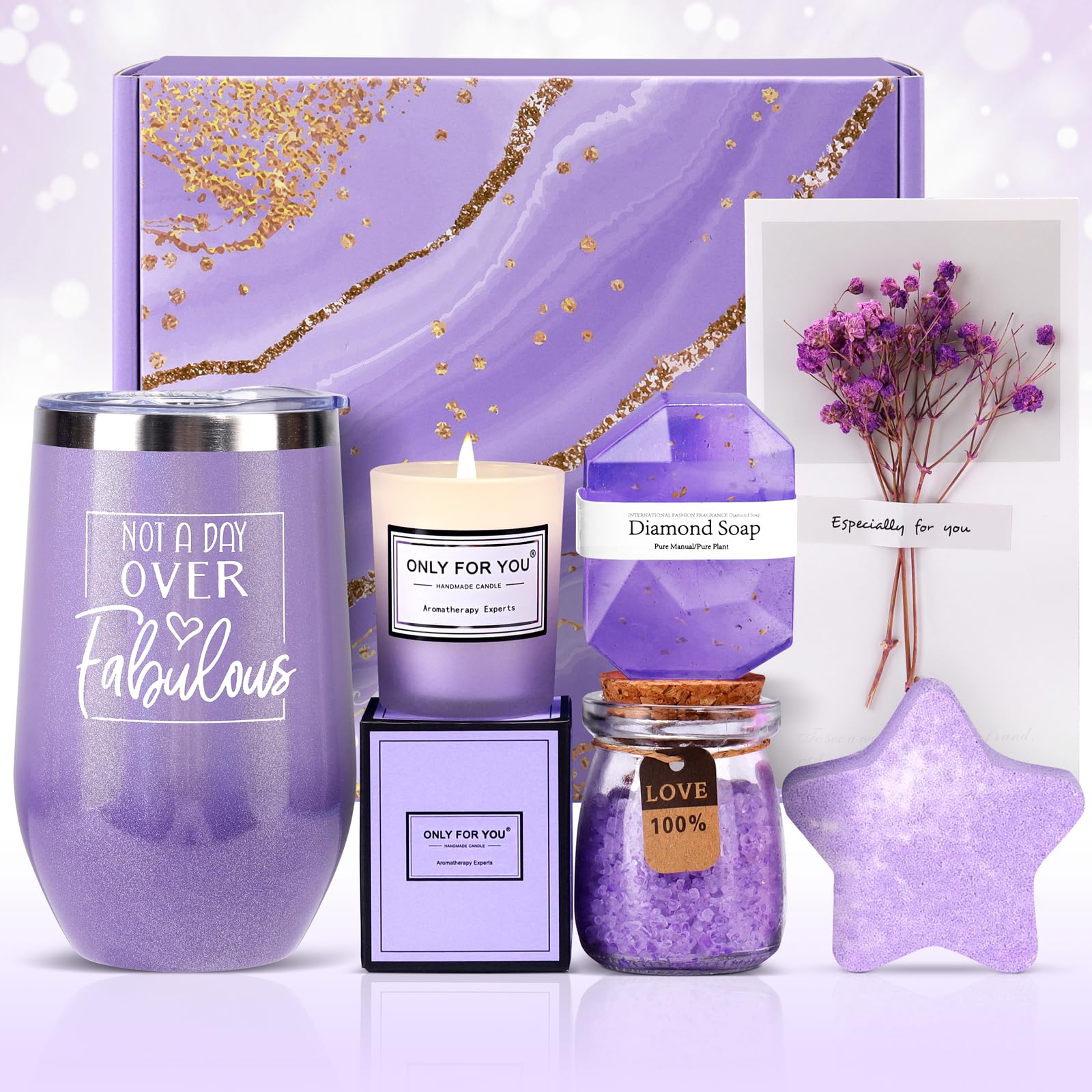 Birthday Gifts for Women Friendship,Unique Purple Lavender Spa Bath  Relaxation Gifts Basket,Self Care Gifts Ideas