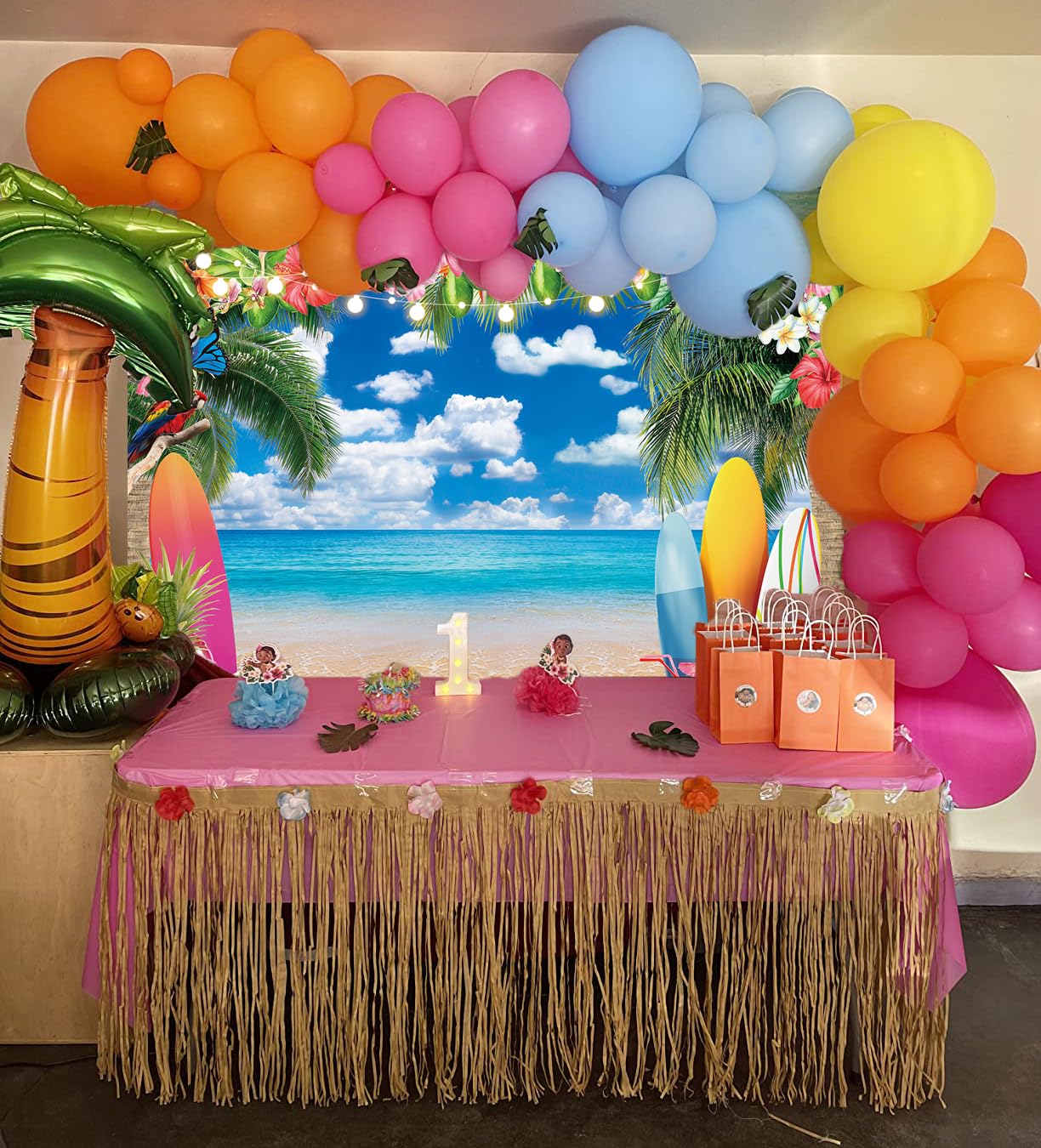 7x5ft Summer Beach Backdrop For Photography Sky Ocean Hawaiian Tropical Flower Palm Leaves Surfboard Background Aloha Birthday Party Decoration Banner Picture Photo Prop I.231182393