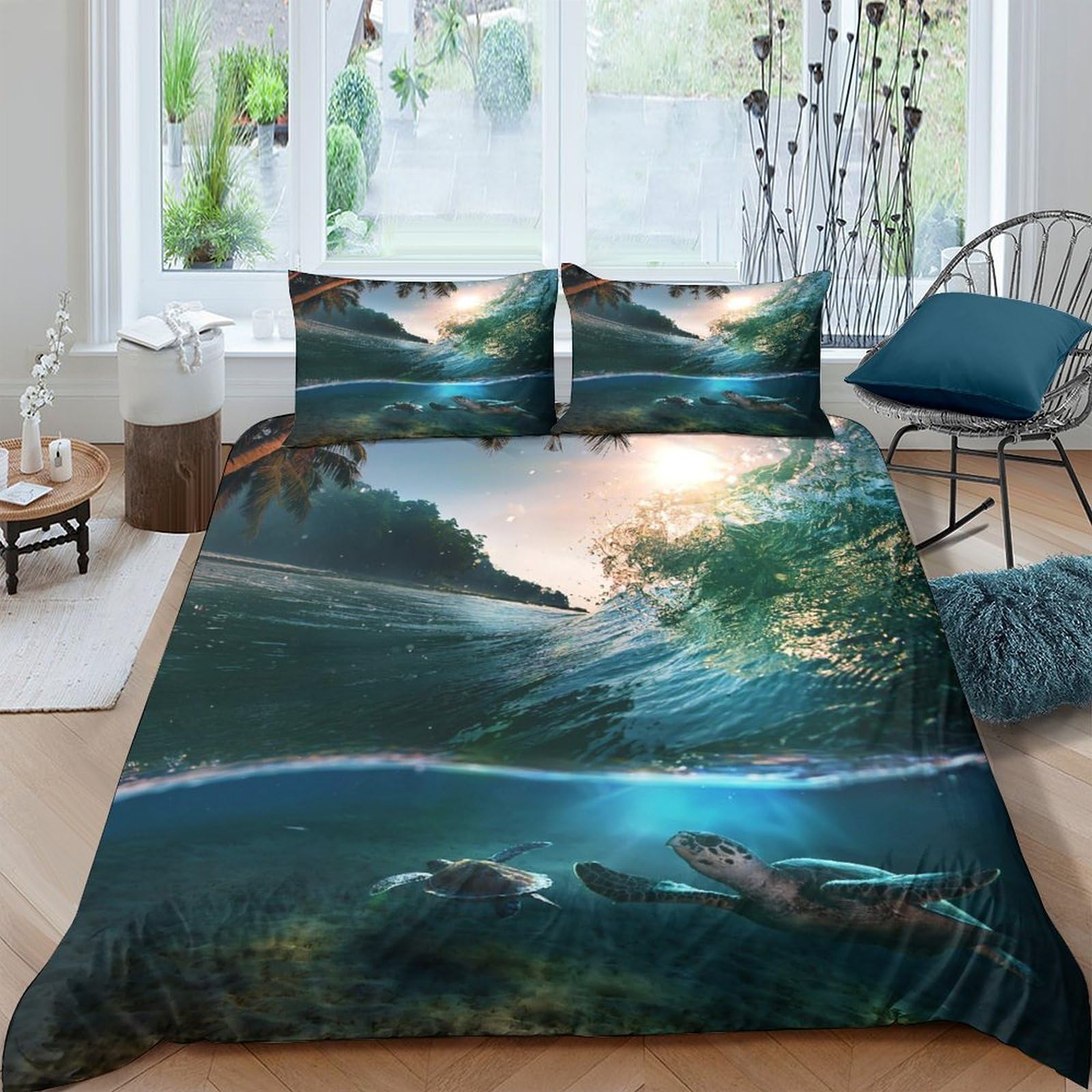 Ctjqhvkz Style-1 3D Printed Forest Lake Fitted Sheet Microfiber Soft Nature Landscape River Bed Cover For Bedroom Guest Room Decor Single（135X200cm）