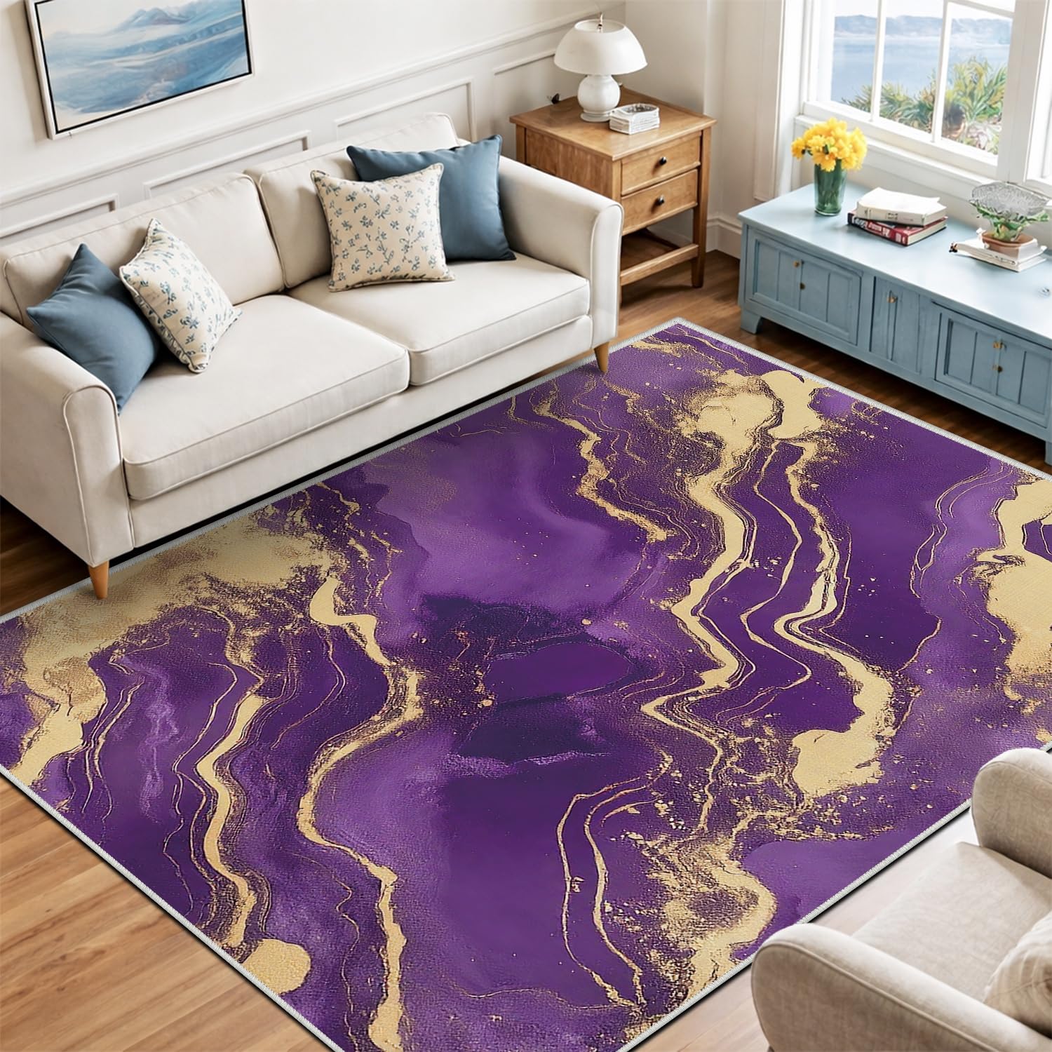 Grand tapis moderne haut de gamme violet or 1,5x2,13 m ultra doux