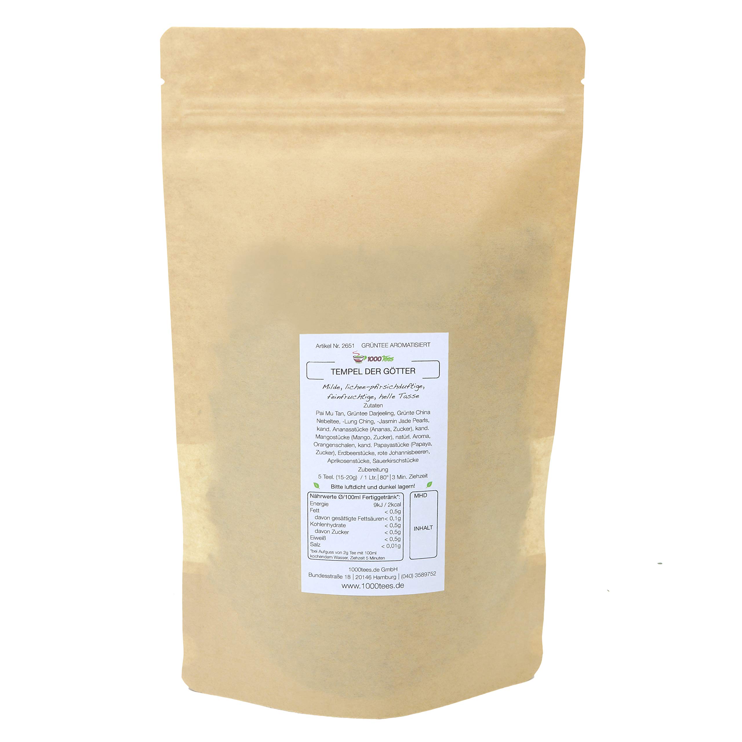 Grüntee Tempel der Götter aus China mit Lychee-Pfirsich-Geschmack, mild, beeren-fruchtig, frisch abgefüllt