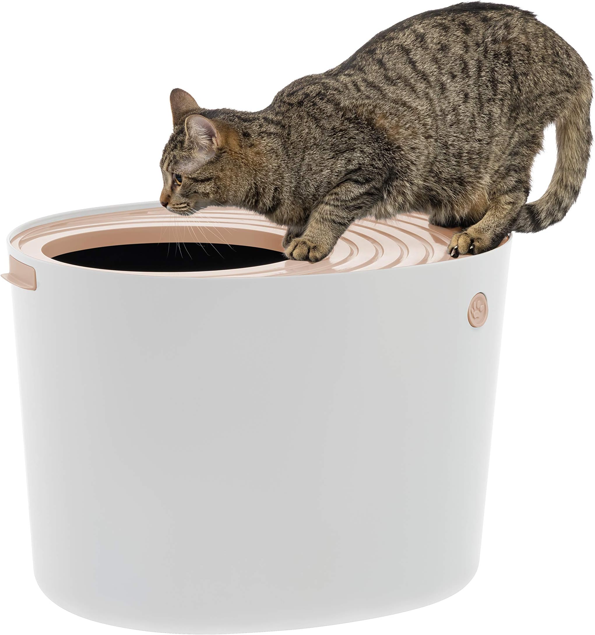 IRIS USA Large Stylish Round Top Entry Cat Litter Box with Scoop, Curved Kitty Litter Pan with