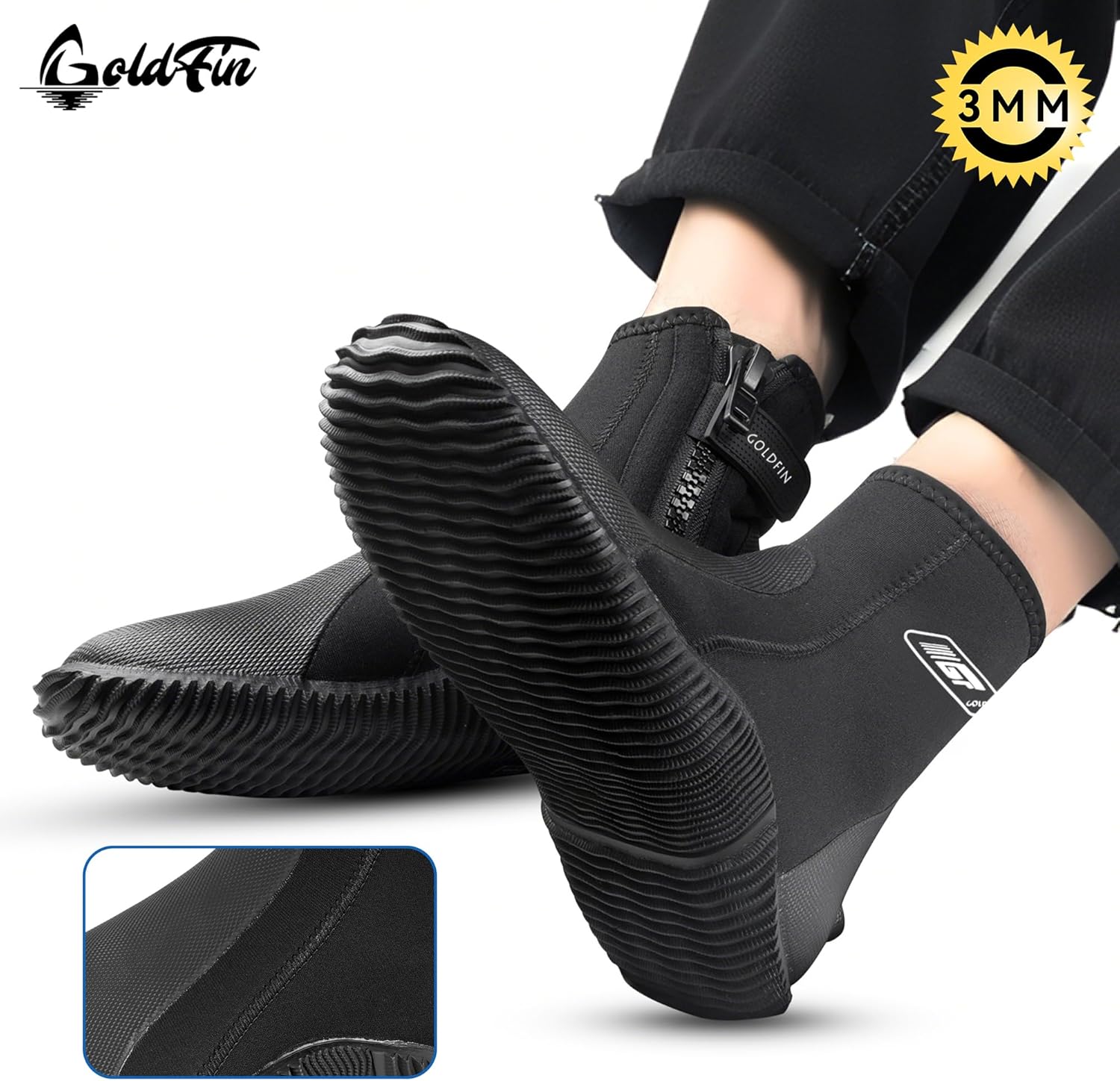 GoldFin Diving Boots for Adult Anti-Slip Rubber Sole Booties for Water Sports Dive Scuba Snorkeling Surfing Kayaking, 3MM/5MM Side Zip - Image 5