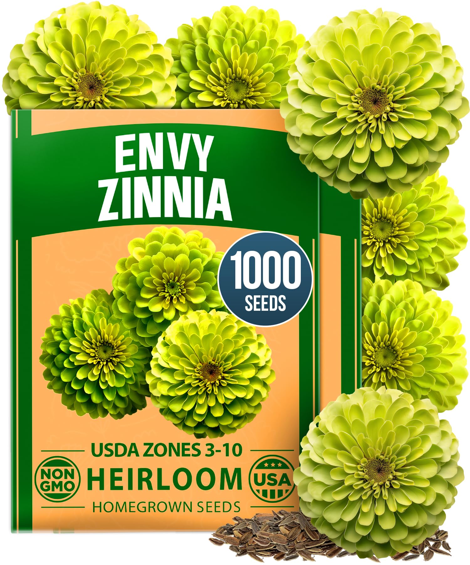 HOME GROWN Envy Zinnia Seeds, 1000 Seeds, Zinnia elegans