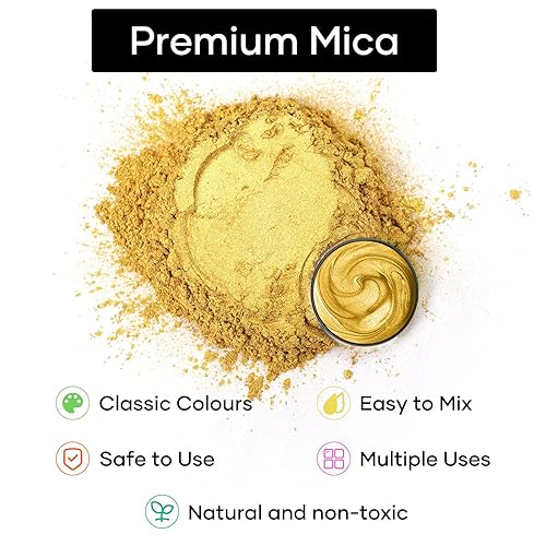 Miniatura 2 de HTVRONT Polvo de mica dorada para resina epoxi, polvo de pigmento de mica de 1.76 oz50 g, polvo de mica natural para fabricación de jabón, resina,