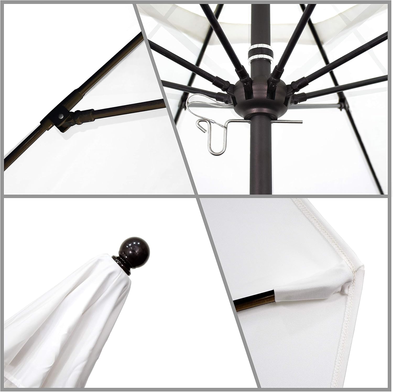 California Umbrella 9' Rd. Venture Series Contract Grade Patio Umbrella, Push Open Pin Stop, Bronze Finish, Sunbrella Spectrum Mist