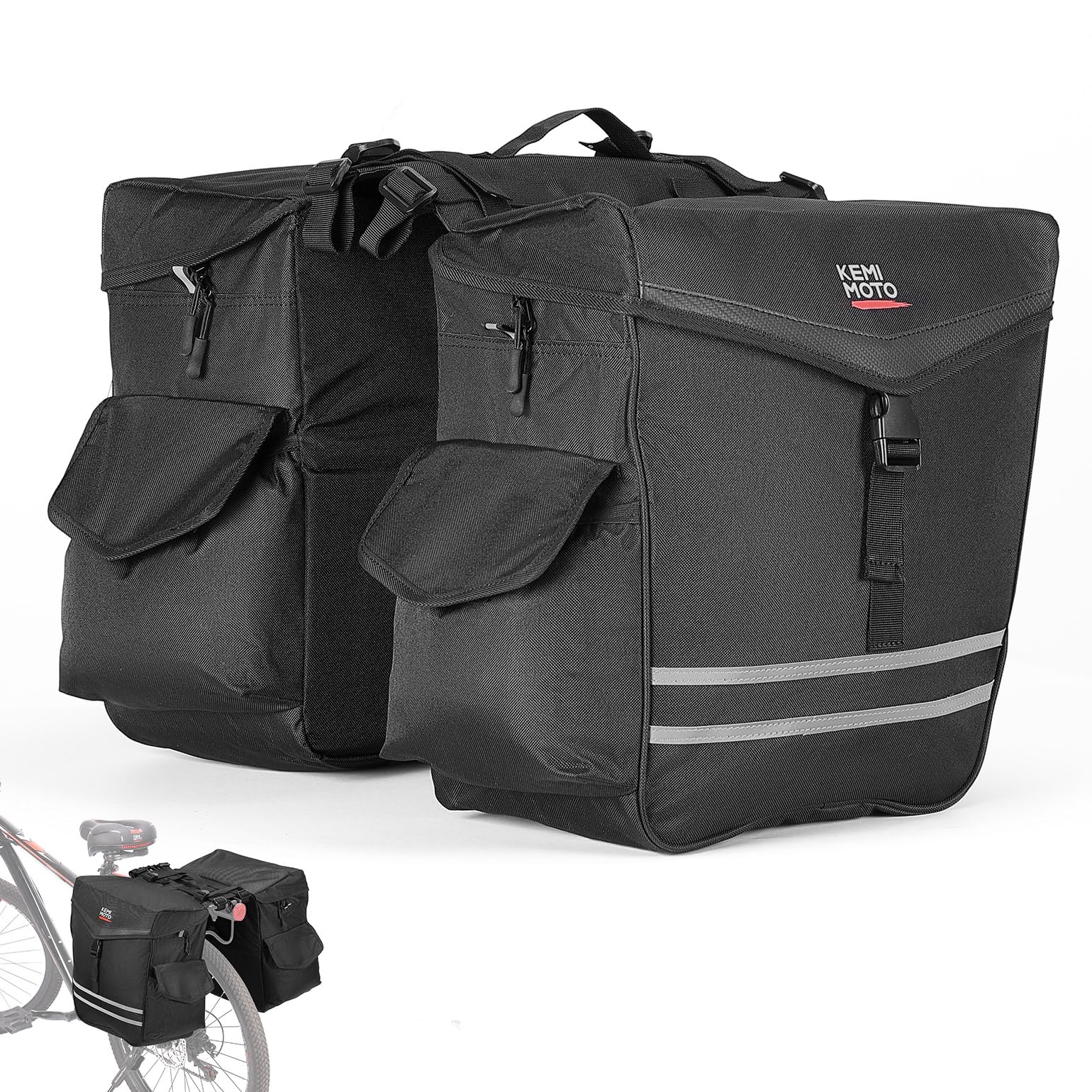 Bagageiro Bicicleta KEMIMOTO 3 Em 1 - 52L Impermeável Com Capa Chuva