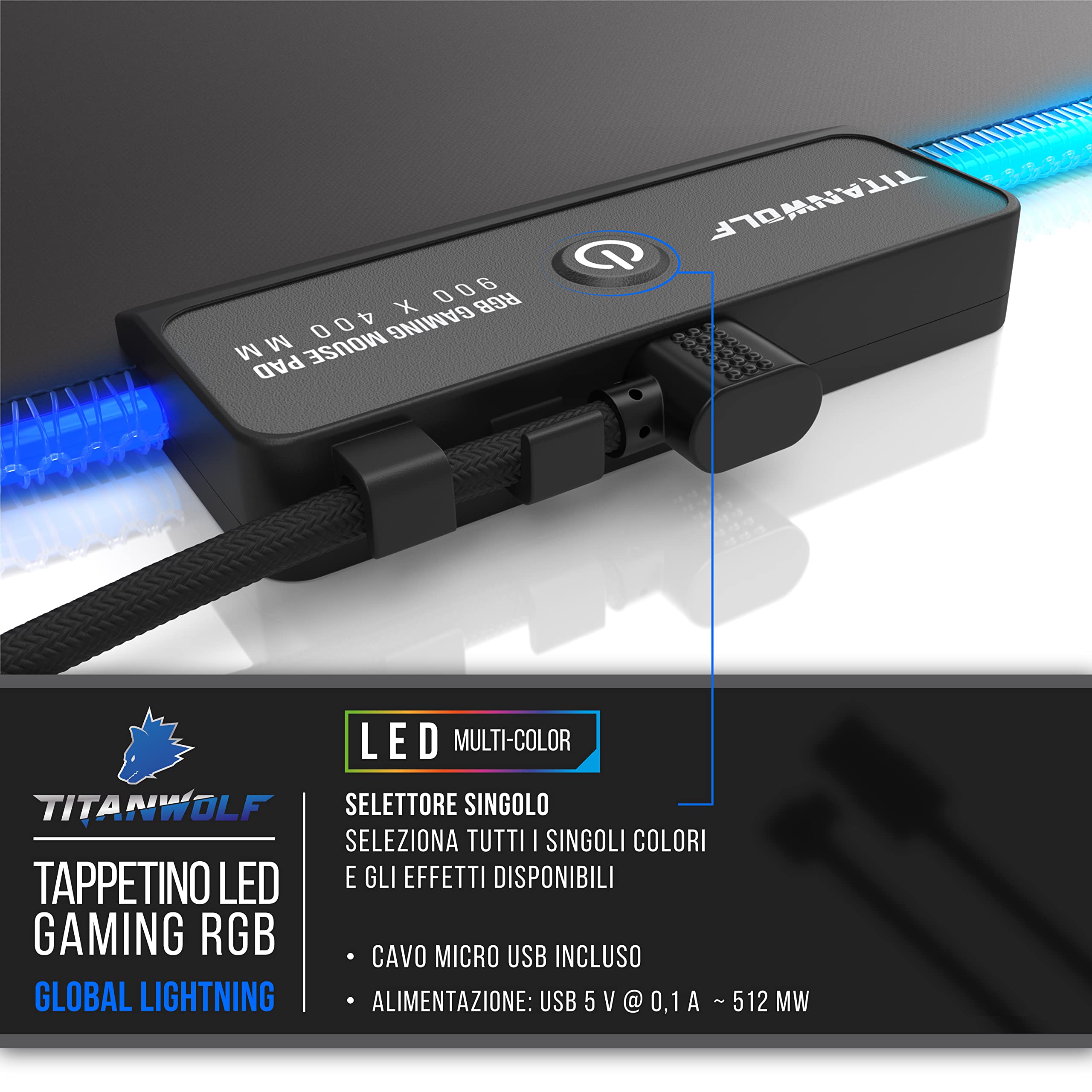 TITANWOLF RGB Gaming Mouse Pad XXL 900x400mm Mouse Pad 11 LED Colors and Light Effects