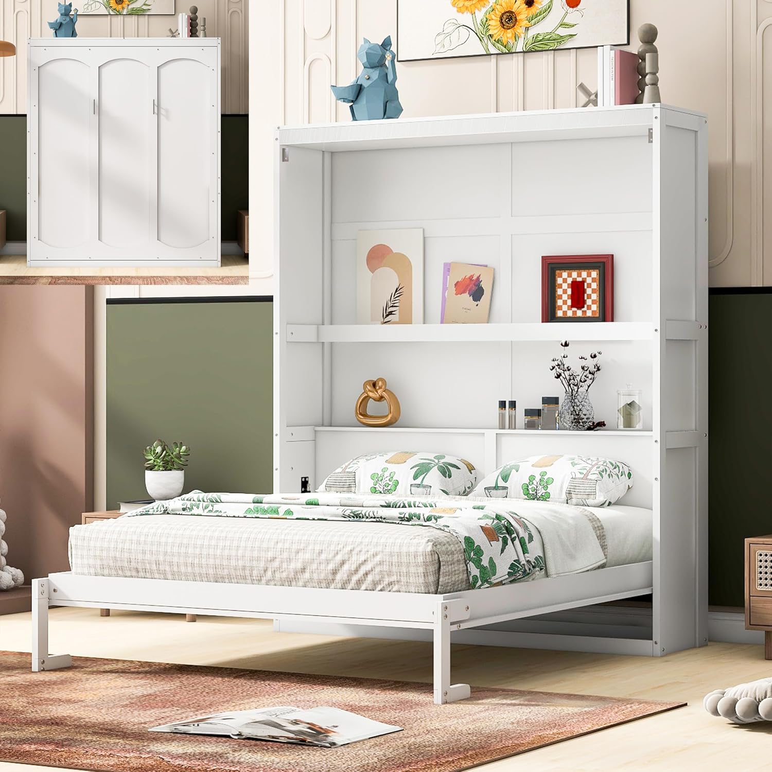 ERYE 2024 Queen Size Murphy Bed Frame with Hidden Storage