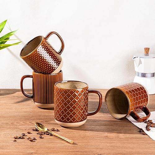 Miniatura 84 de GBHOME Tazas de café apilables de 12 onzas, tazas de café de cerámica con patrones de textura para hombre, mujer, papá, mamá, juego de 4 tazas