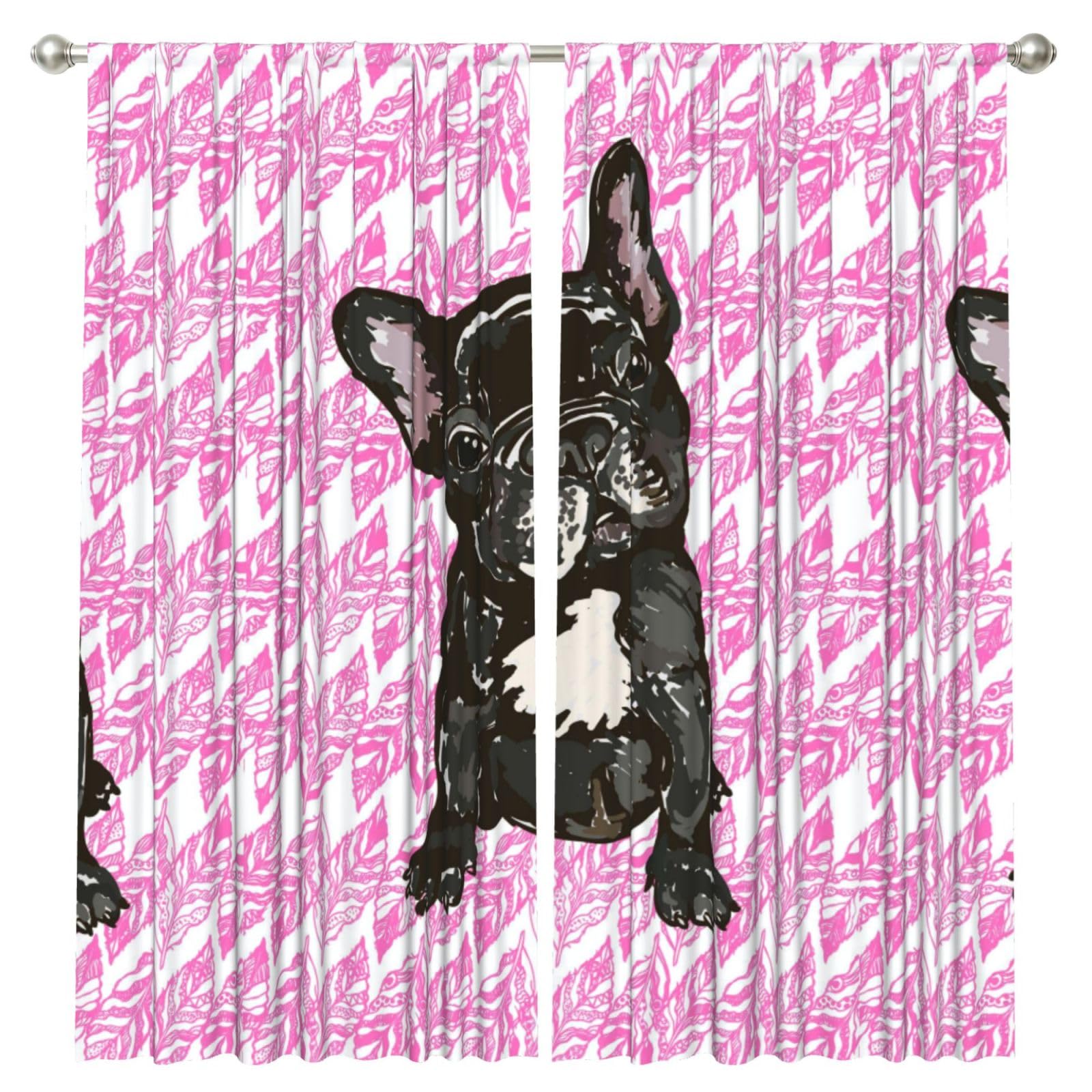 InOmak Puppy French Bulldog, 2 Panels Window Curtains 52 x 84 Inch Blackout Curtains for Living Room Bedroom