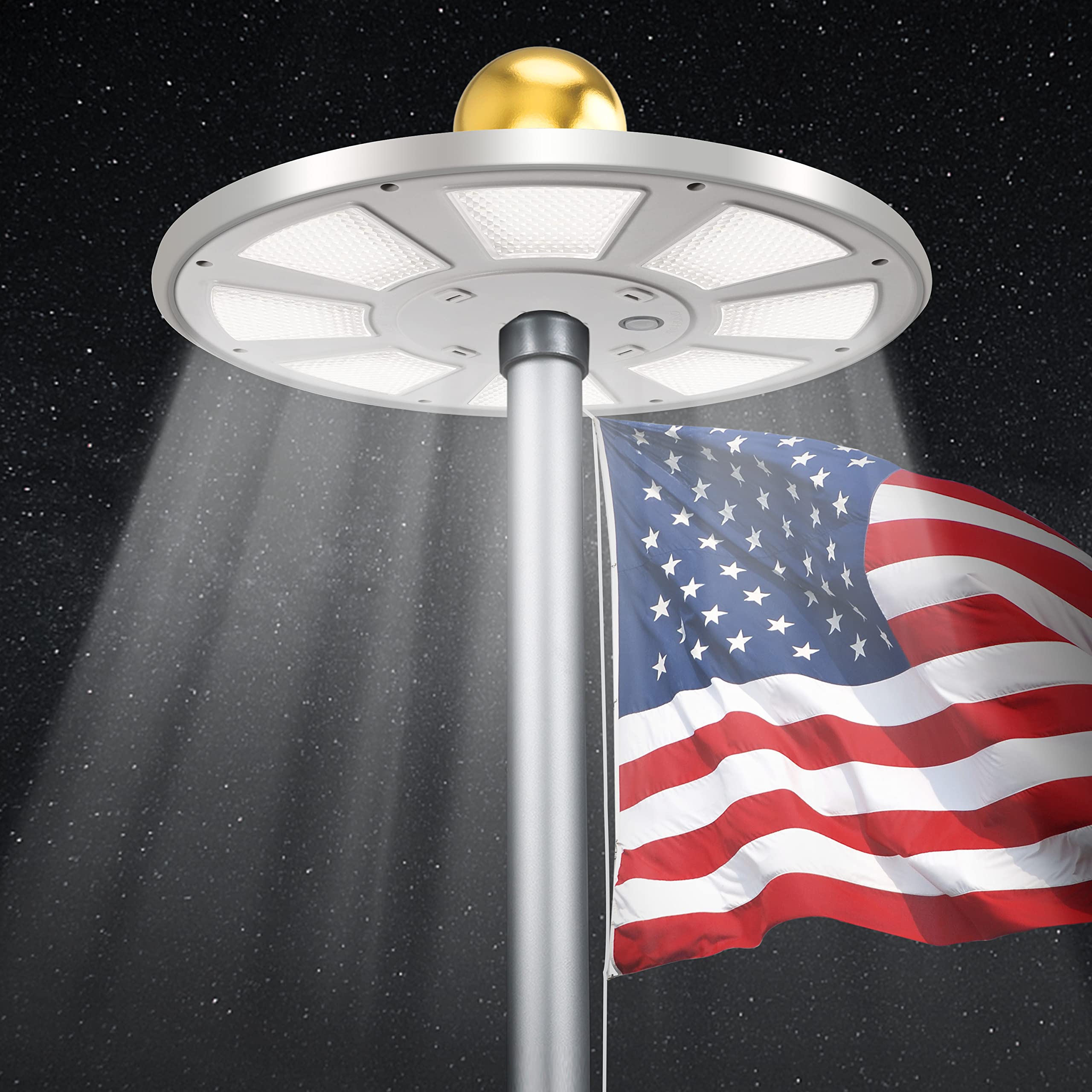 PPQ Flag Pole Light Solar Powered,Premium Ivory Flagpole Light 136 LED 10000h Lifespan for 15-25 Ft Poles,Waterproof Lighting on Outdoor Pole Top,10 Hour Dusk to Dawn Auto On/Off