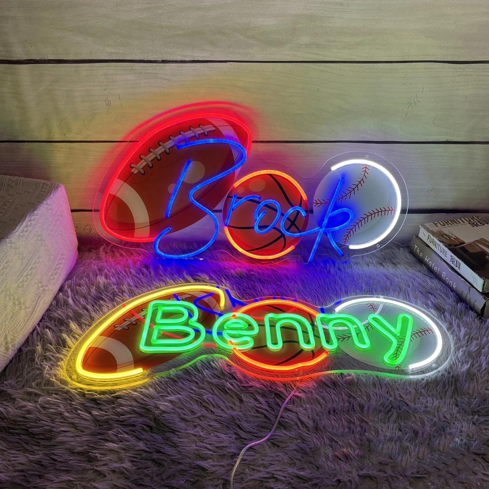 Spersonalizowany neonowy reklama LED z nazwą piłki sportowej, dekoracja ścienna, 3 piłki sportowe, idealny do pokoju dziecięcego, na urodziny, do barów, idealny prezent dla fanów sportu!