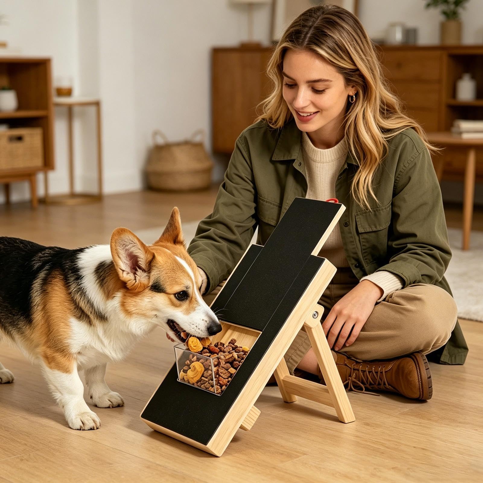Kratzbrett für Hunde | Interaktives Holzbrett mit Leckerlibox | Kratzmatte für Hunde, für Sofa, Möbel, Haus, Welpen, Fenster, Teppich, Aufbewahrungsmöbel im Innenbereich