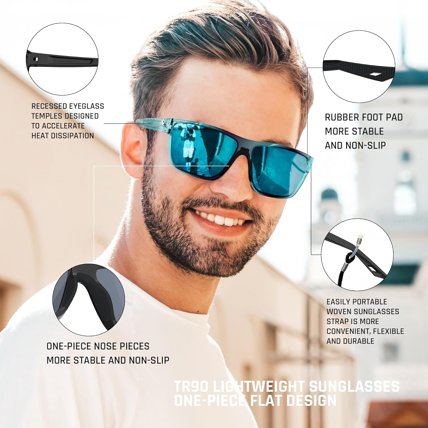 TOREGE Mens Women Sunglasses Polarized Sports UV Protection Wraparound Lightweight Sunglasses for Fishing Golfing NAUTILUS - Image 4