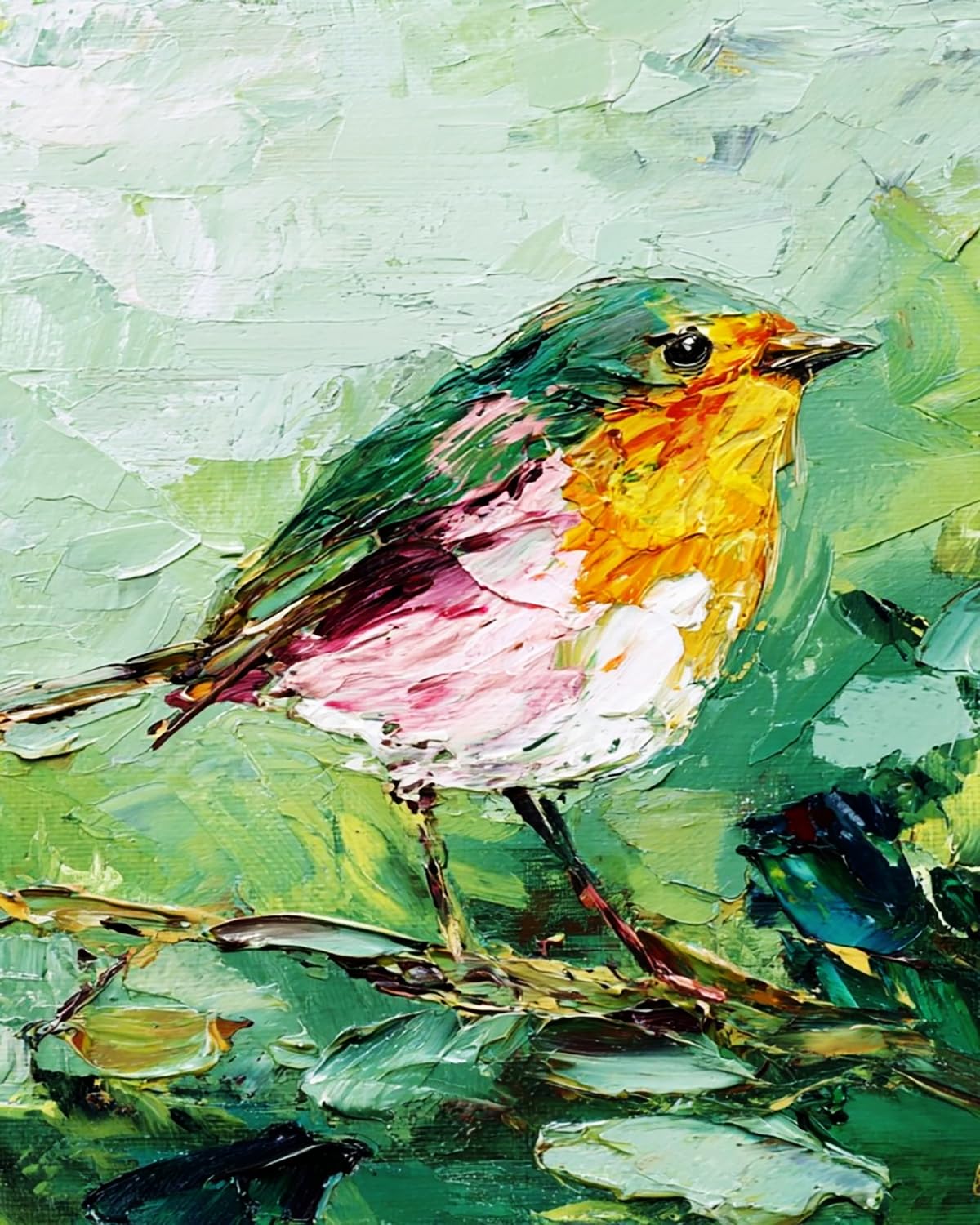 Liubaishi Multicolour Paint By Numbers For Adults, Diy Acrylic Painting Kit, Robin Bird On Branch, 40X50 Cm Linen Canvas