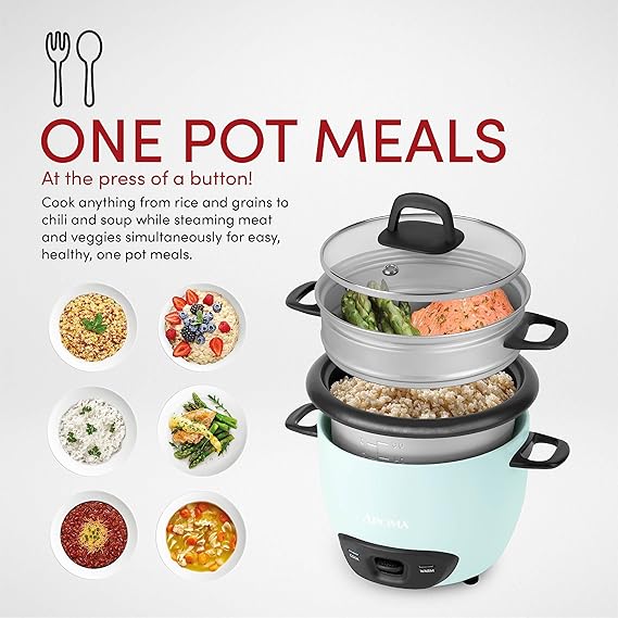 AROMA 6-Cup (Cooked) / 1.5Qt. Rice & Grain Cooker (ARC-743-1NGBL), Light Blue