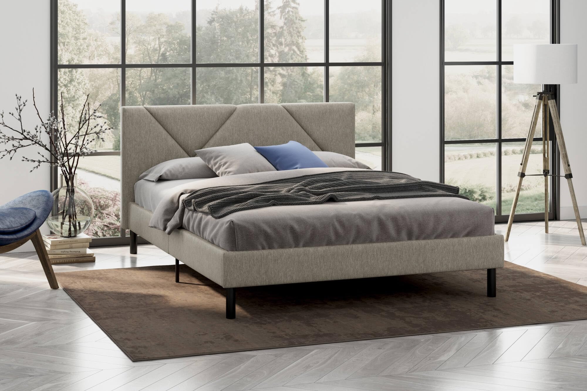 Dmora - Letto piazza e mezza Zeffirio, Sommier per camera da letto, Giroletto per stanza, Struttura porta materasso, Adatto a materasso Cm 120x190, Tortora