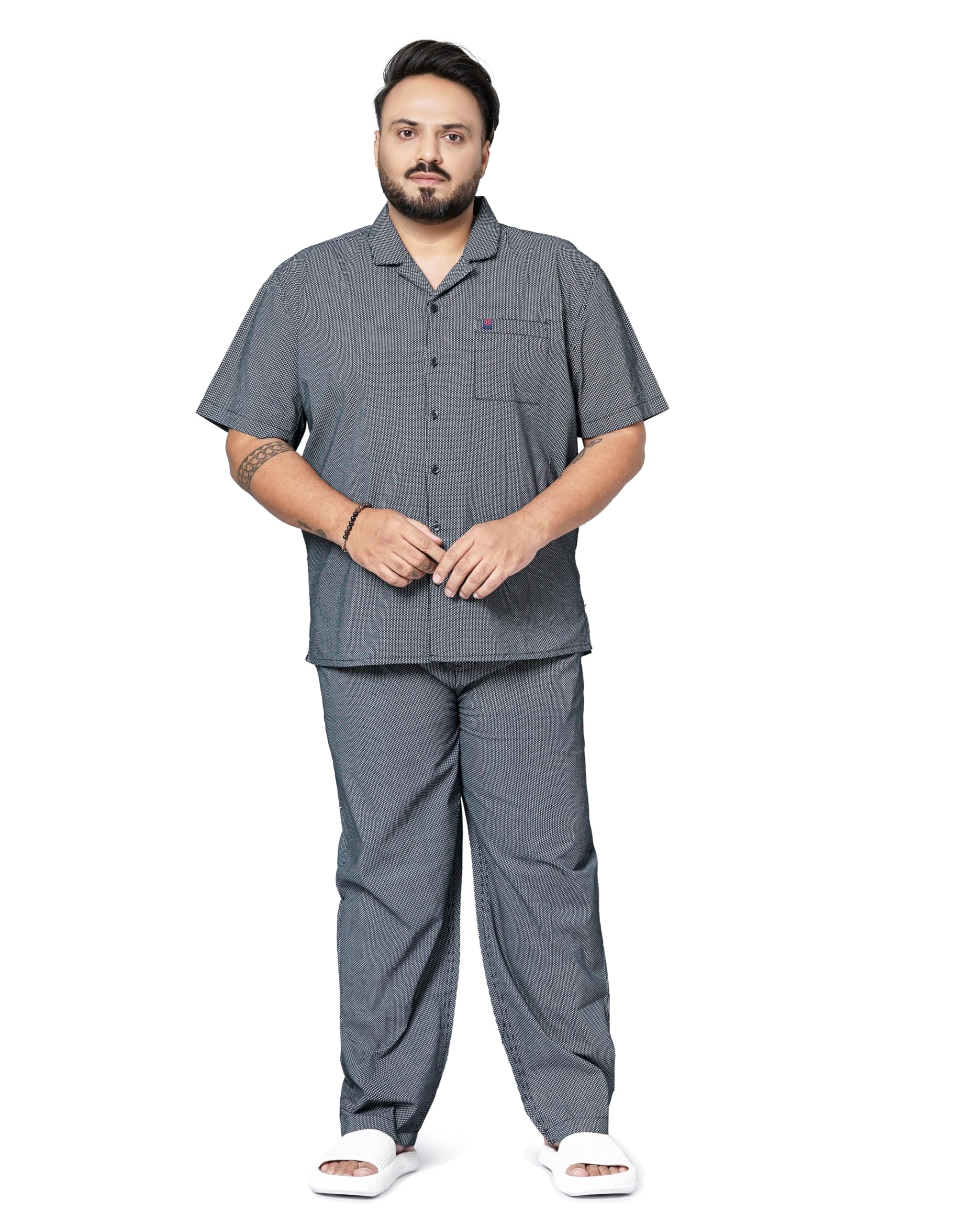 hardsoda by The Indian Garage Co Men Plus Size Relaxed Fit Polka Dot Shirt & Pants Lounge Set-picture-37