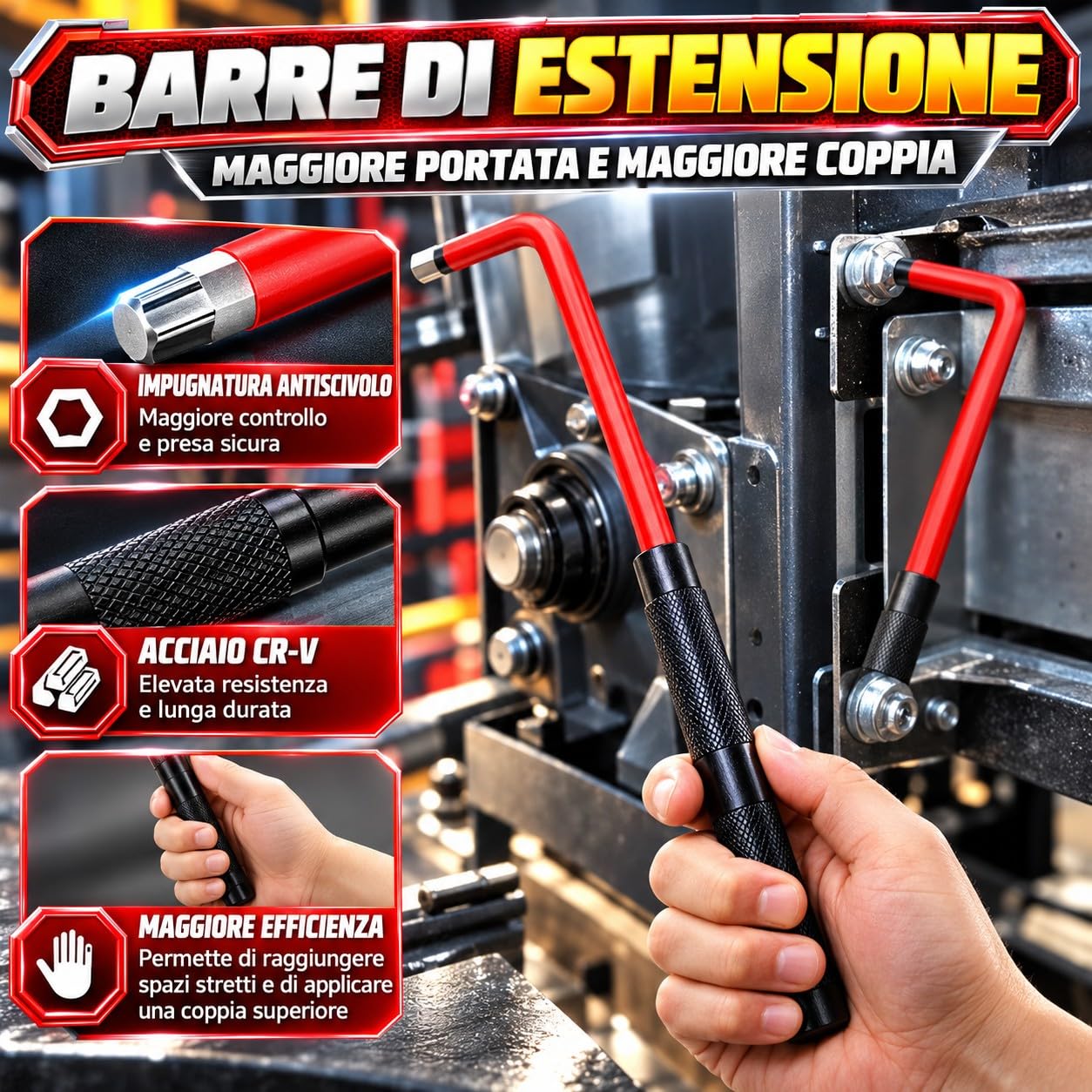 Set 30 Chiavi Torx e L-Hex Esagonali Professionali in Acciaio S2, Metriche e SAE in Pollici, Testa Sferica Ball End, Impugnatura a T e Barra di Estensione, Kit Brugole per Officina e Meccanica