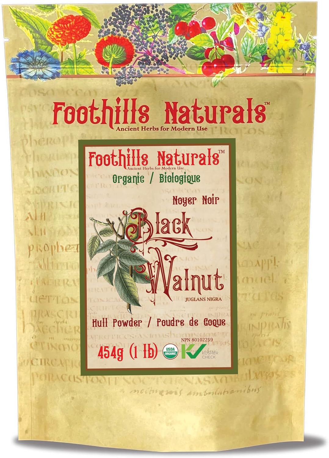 Foothills Naturals Organic Black Walnut Hull Powder 454 g / 1 Pound