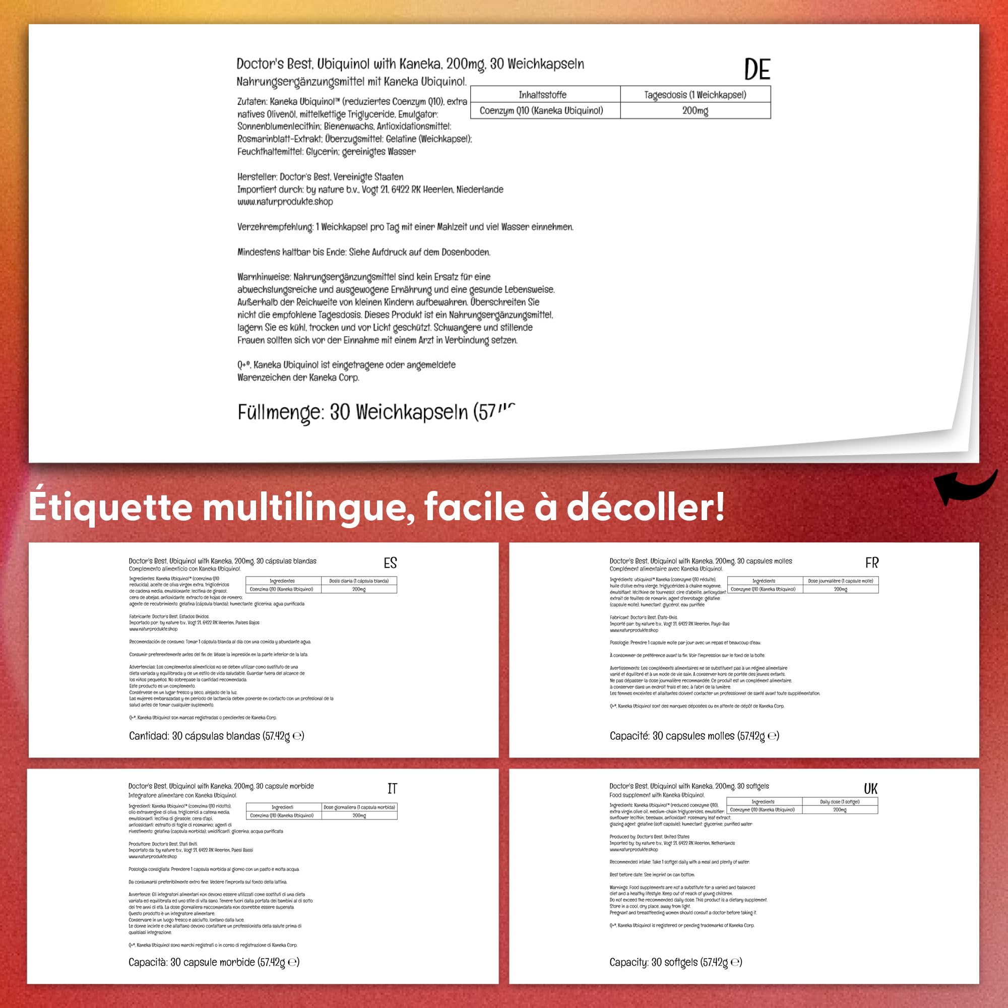 Doctor's Best, Ubiquinol, avec Kaneka QH Ubiquinol, 200 mg, 30 Capsules, Coenzyme Q10, Hautement Dosé, Sans Soja, Sans Gluten, Sans OGM