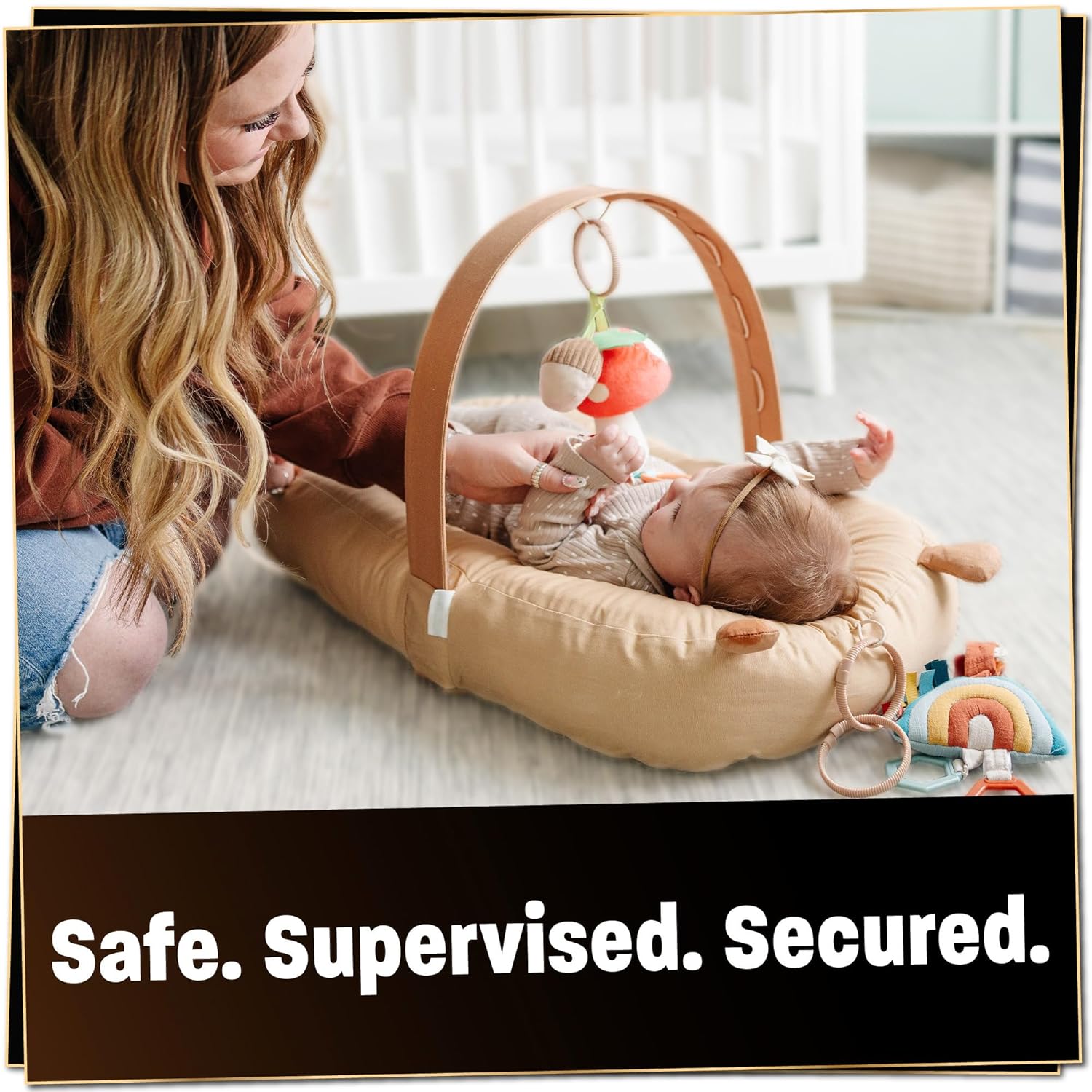 SplashEZ Baby Lounger Pillow for Newborn, Baby Nest & Infant Play Gym, 100% Organic Cotton, Breathable, Lightweight & Portable 3D Mesh Pillow for Awake Time Only (Toys NOT Included), Camel - Image 6