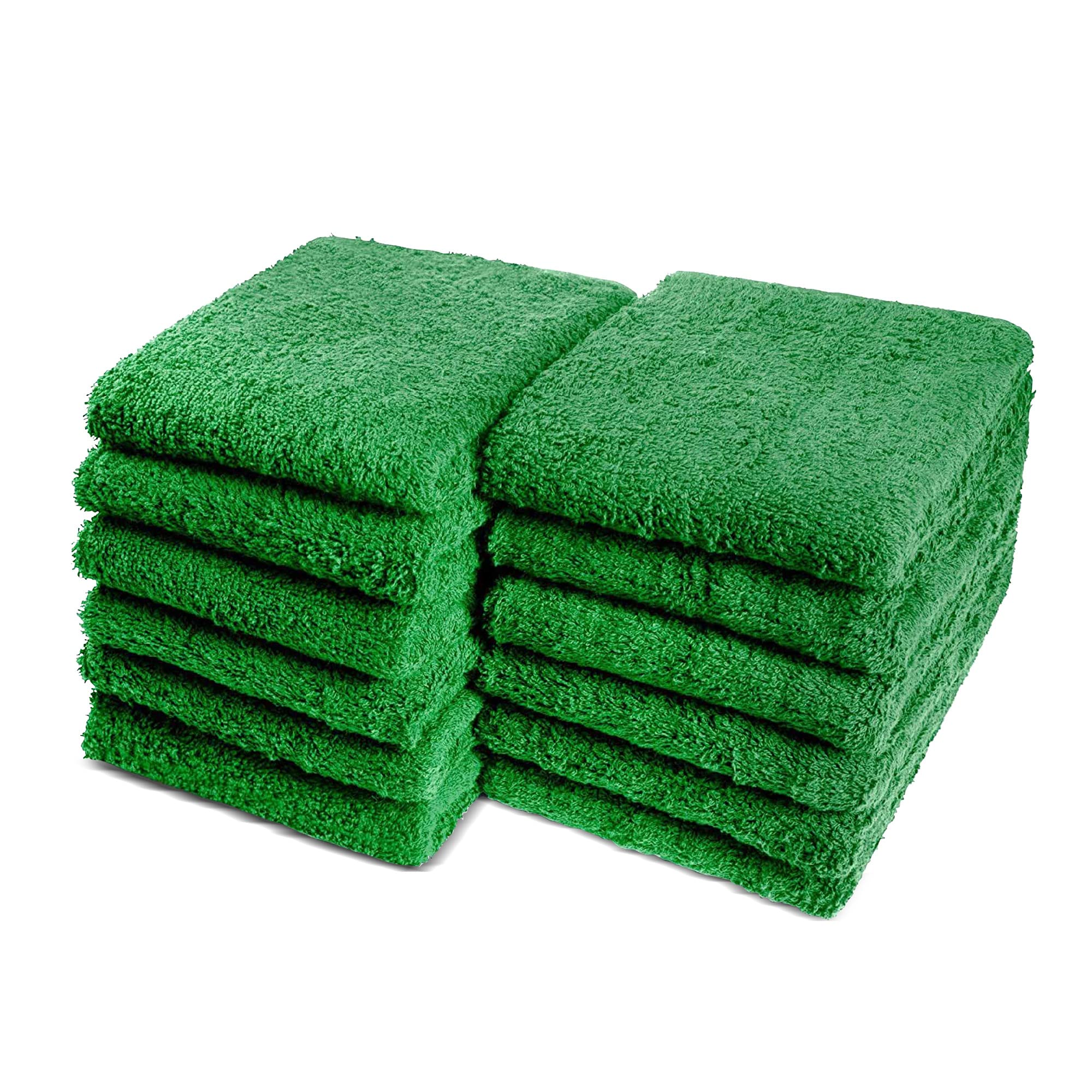 Car Care Essentials Wash Dry and Detail Towels, Set of 12, Green, 100% Ring Spun Cotton, 16” X 27”, 4.25 lbs. per dz. Heavy Thick, Premium Multi-Purpose Towels