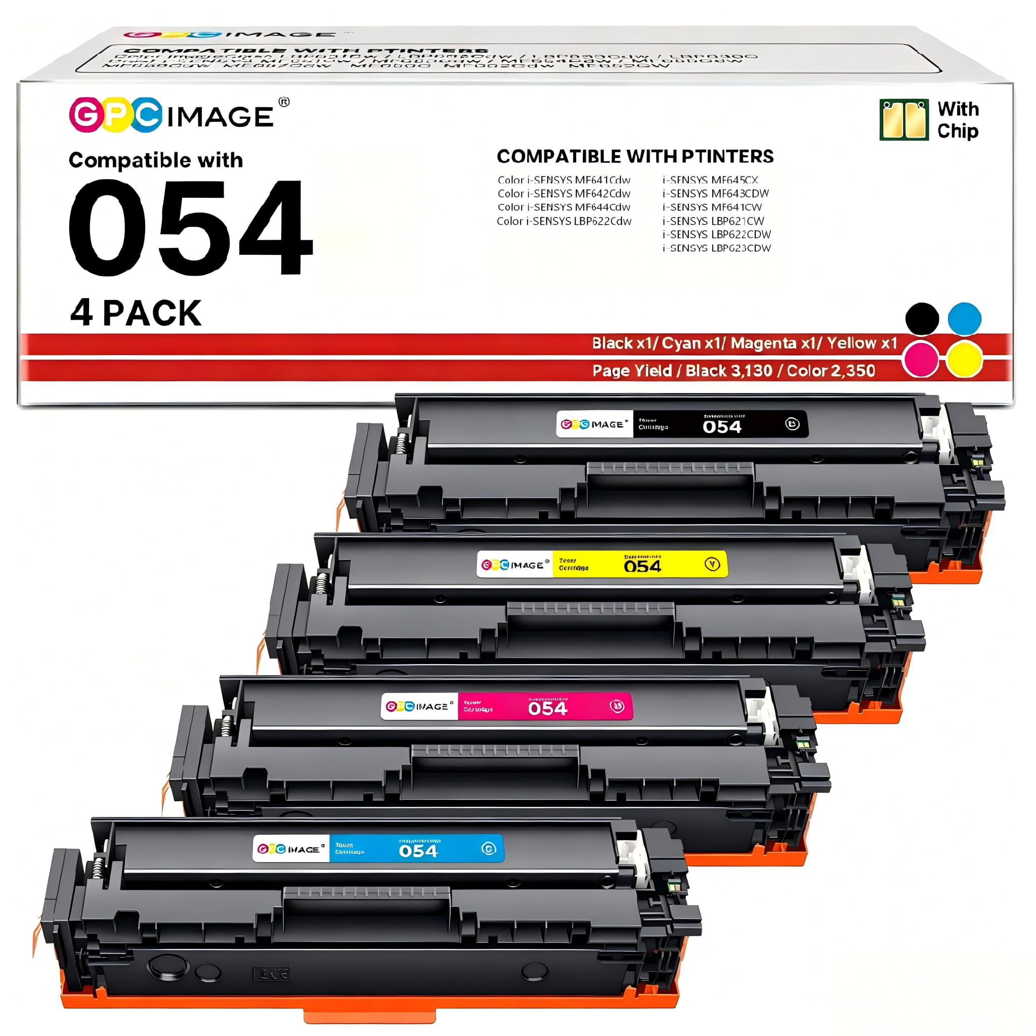 GPC IMAGE 054 CRG-054 Kompatibel für Canon i-SENSYS MF645Cx Toner | für i-SENSYS MF643Cdw MF641Cw MF642Cdw MF644Cdw MF641CW LBP622Cdw, 621CW 623CDW 622CDW, CRG-054H, Schwarz Cyan Gelb Magenta