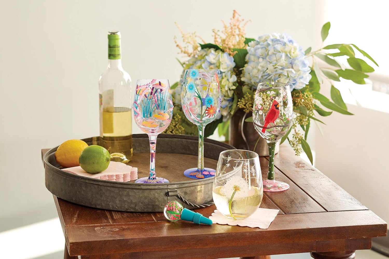 Enesco Designs by Lolita Cardinal Bird with Cherry Blossoms Beauty Artisan Hand-Painted Wine Glass, 15 Ounce, Multicolor