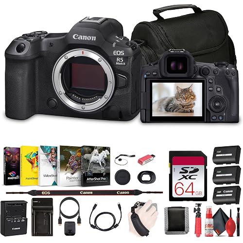 Canon EOS R5 Mark II Mirrorless Camera, 45MP, Full-Frame Hybrid Camera, 8K Video (6536C002) + 64GB Memory Card + Bag + Photo Editing Software + Charger + Card Reader + More (Renewed)