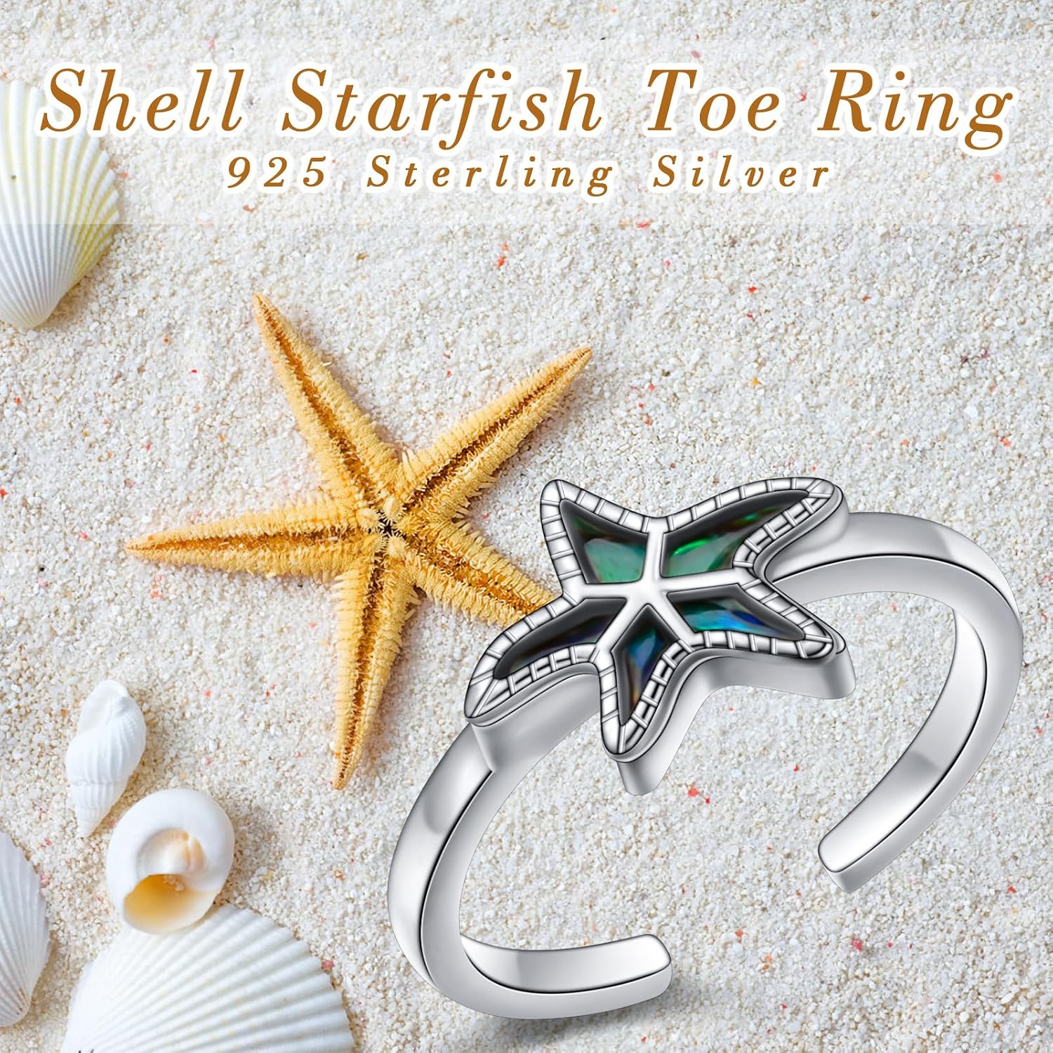 Alphm 925 Sterling Silver Starfish Toe Foot Ring for Women Adjustable Finger Summer Jewelry